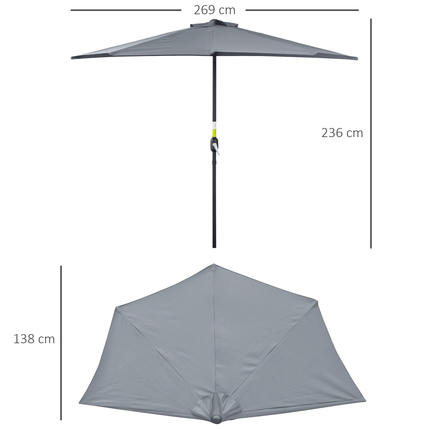 2.7m Garden Half Parasol, Outdoor Balcony Umbrella with 5 Steel Ribs