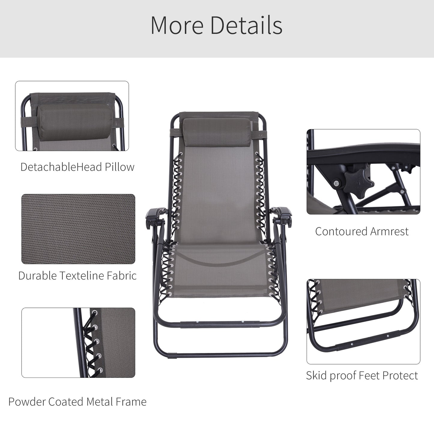 Zero Gravity Chair Metal Frame Texteline Armchair Outdoor Folding