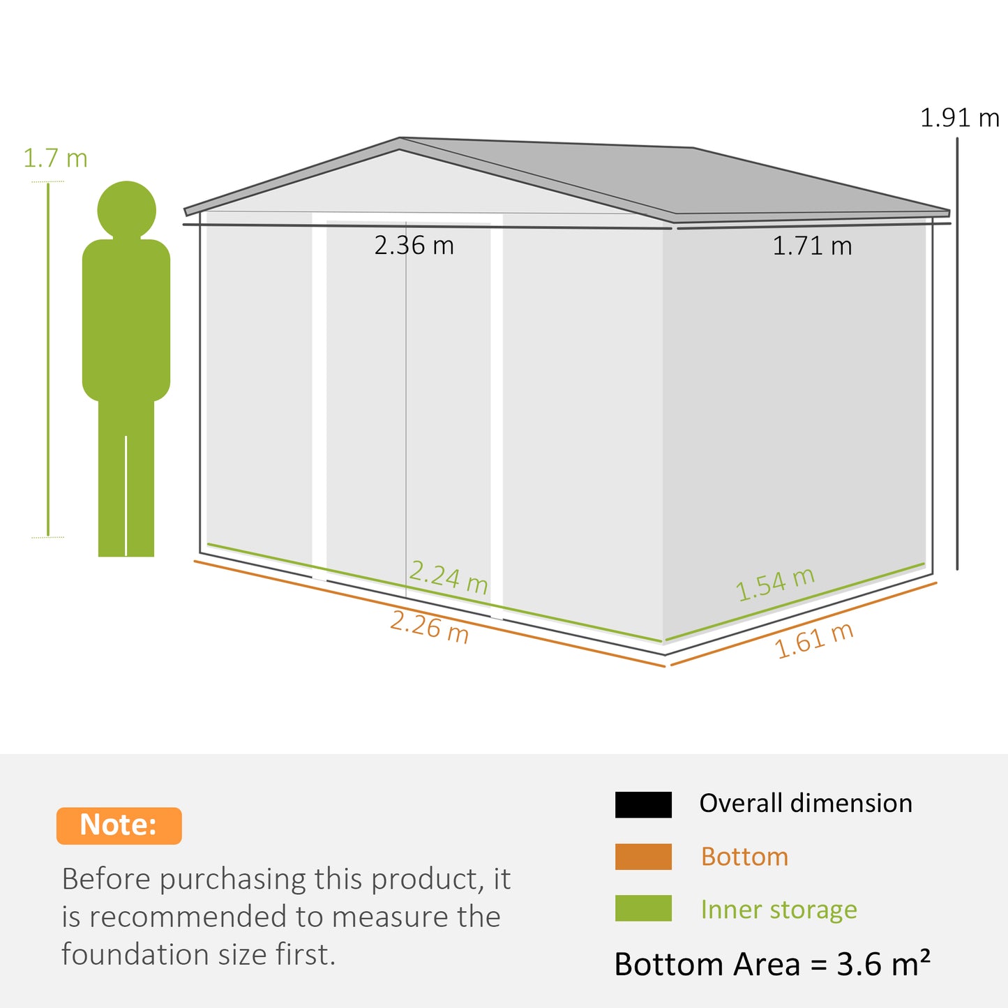 8 x 6ft Galvanised Steel Shed, with Double Door