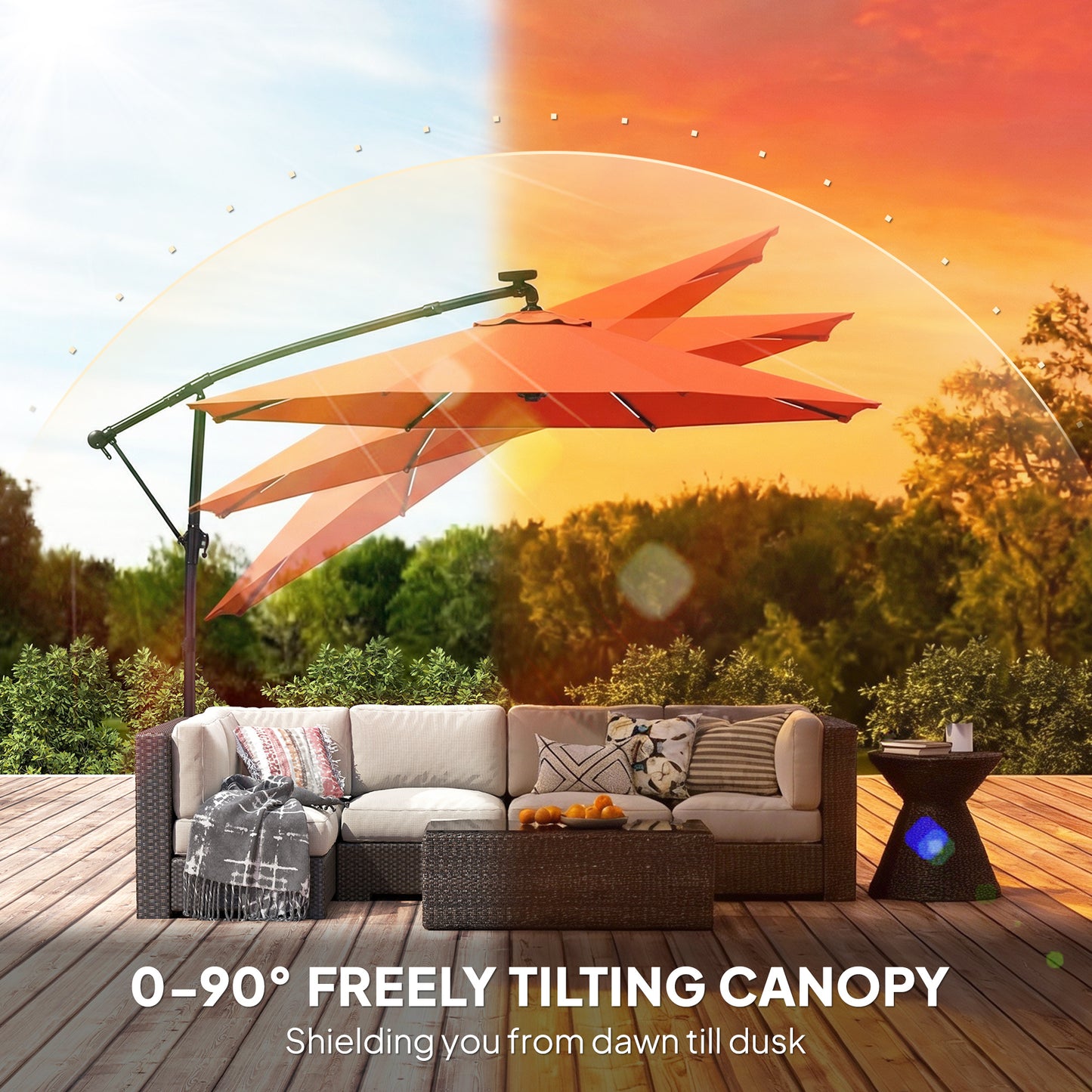 3 m Garden Cantilever Parasol with LED Solar Light