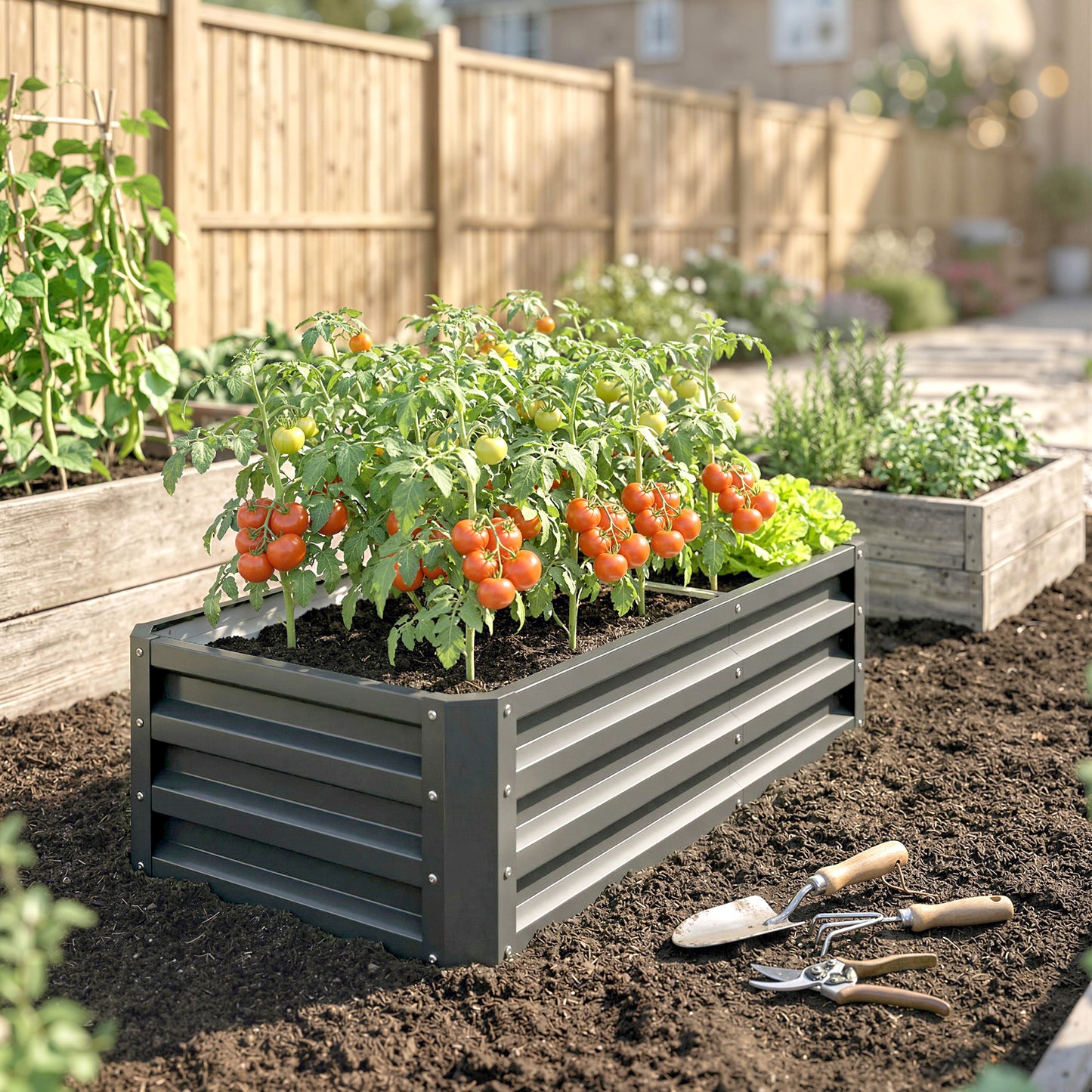 Rectangle Raised Garden Bed Box with Weatherized Steel Frame