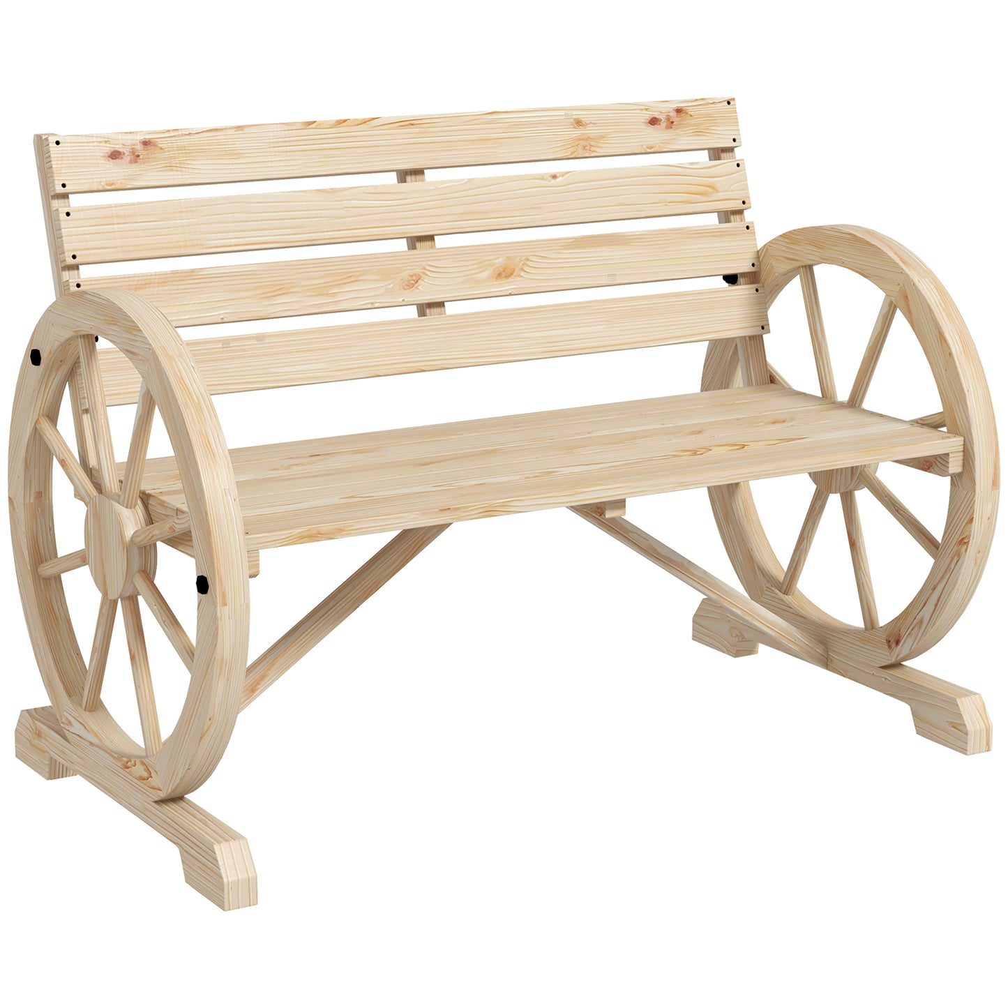Wagon Wheel Chair Bench Armrest Rustic Loveseat Wood Outdoor Garden