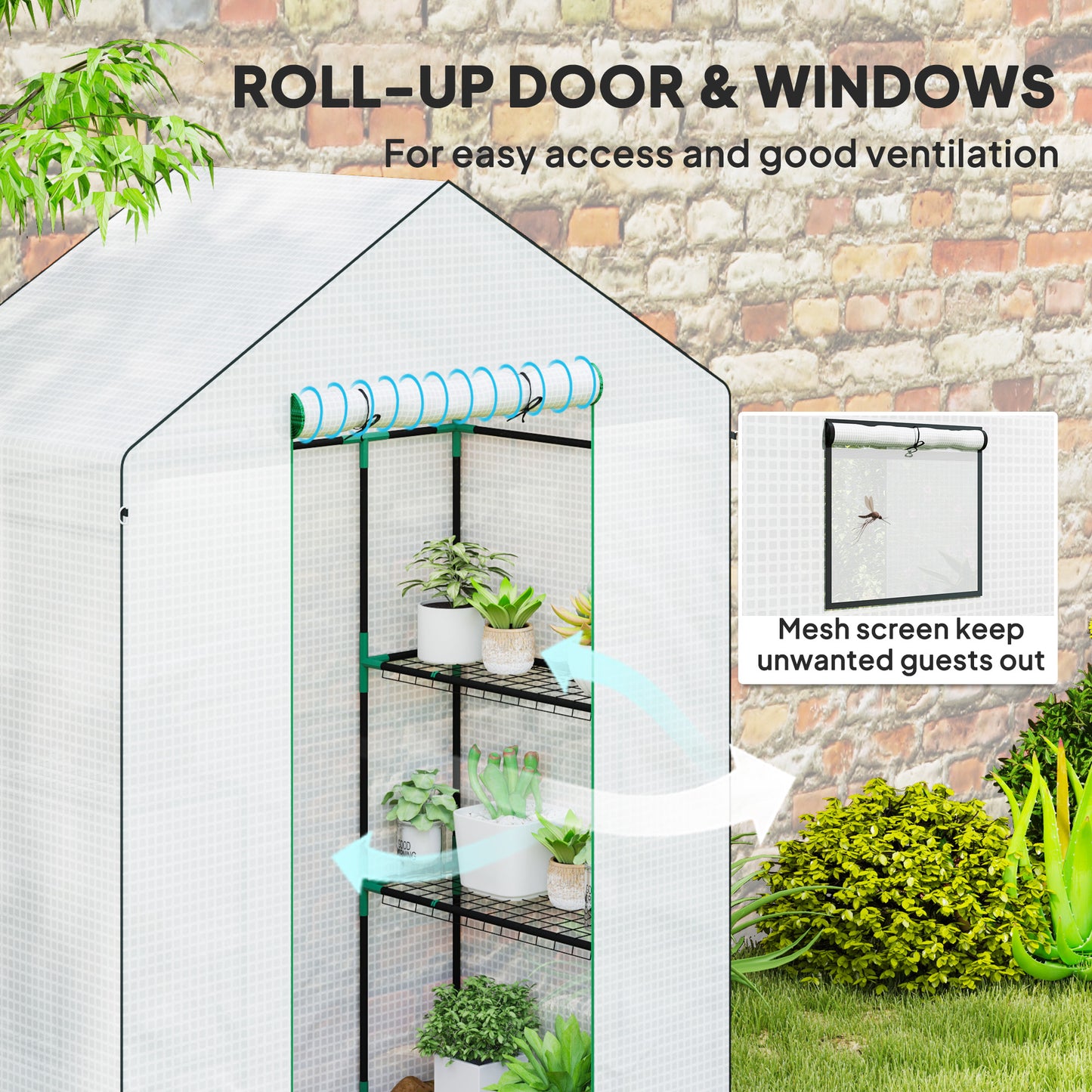 143 x 74cm Walk-In Greenhouse, with Shelves