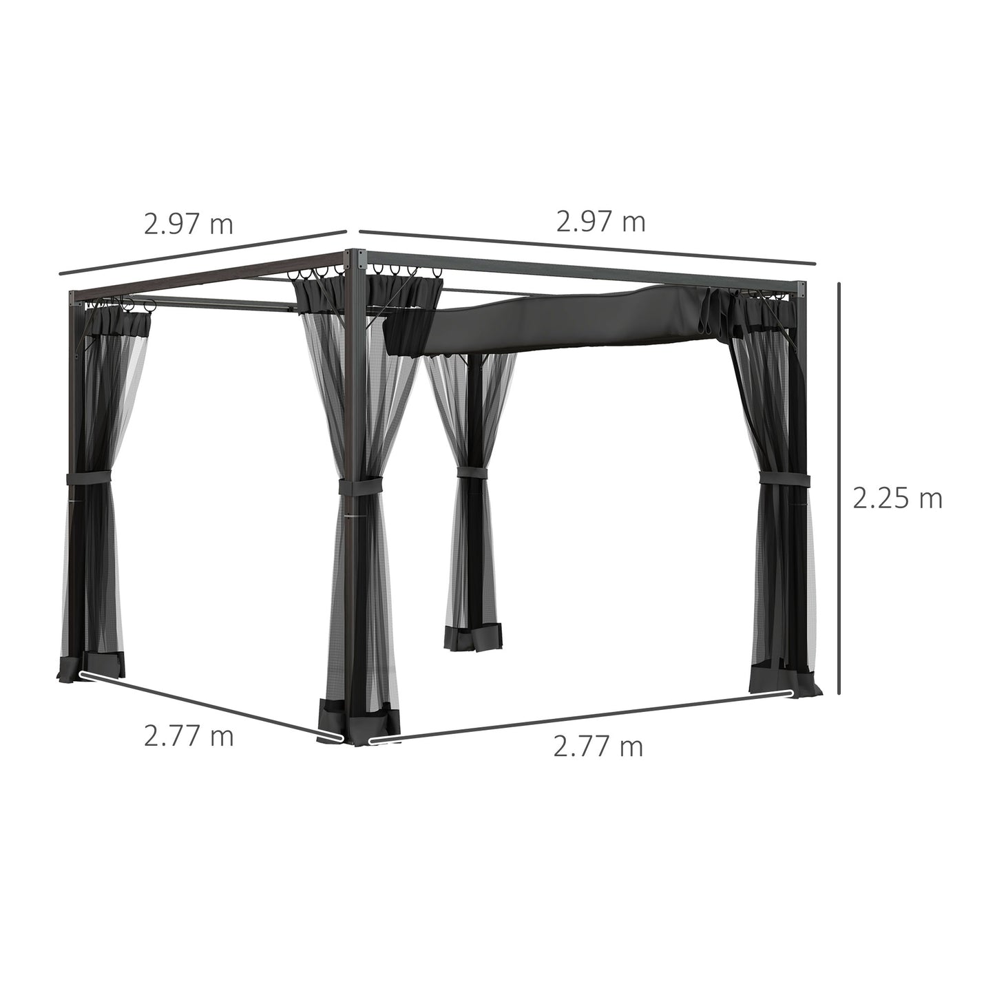 3 x 3m Aluminium Frame Pergola, with Retractable Roof