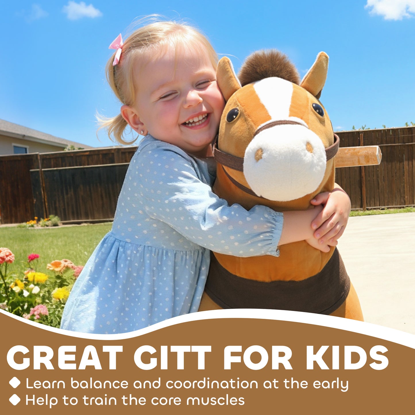 Ride On Horse, Plush Walking Horse Toy with Wheels and Saddle