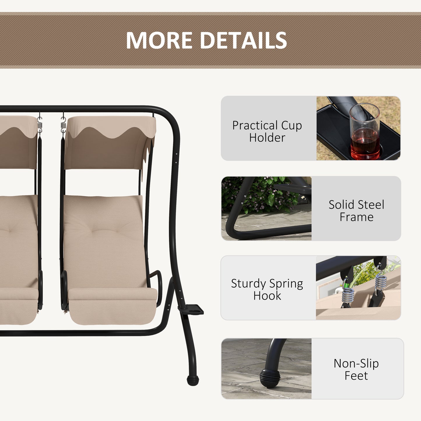 Two-Seat Garden Swing Chair, with Protective Canopy