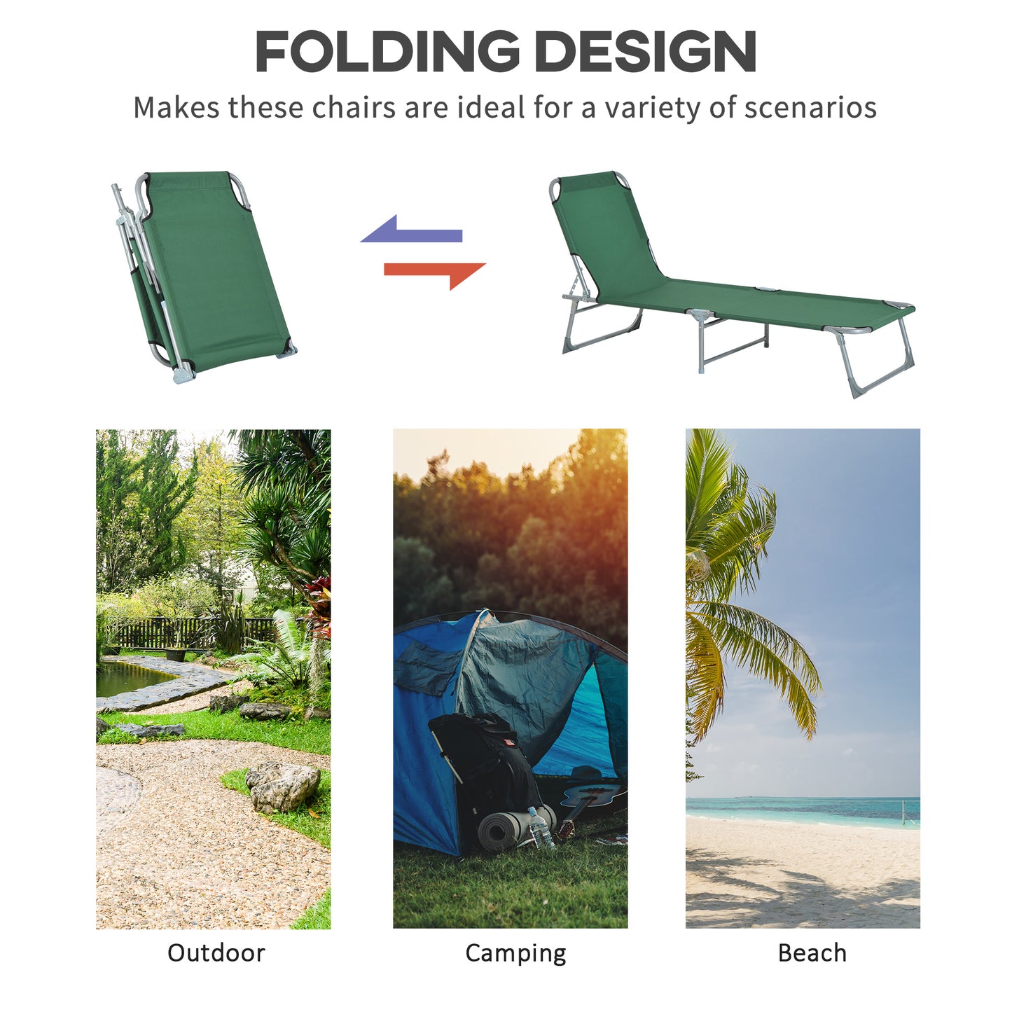 Reclining Sun Lounger Chair Folding Camping Bed