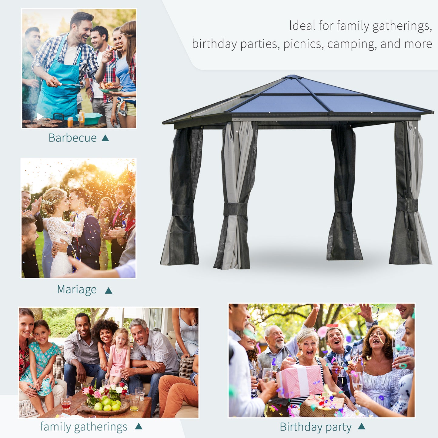 3 x 3(m) Hardtop Gazebo Canopy with Polycarbonate Roof (1)