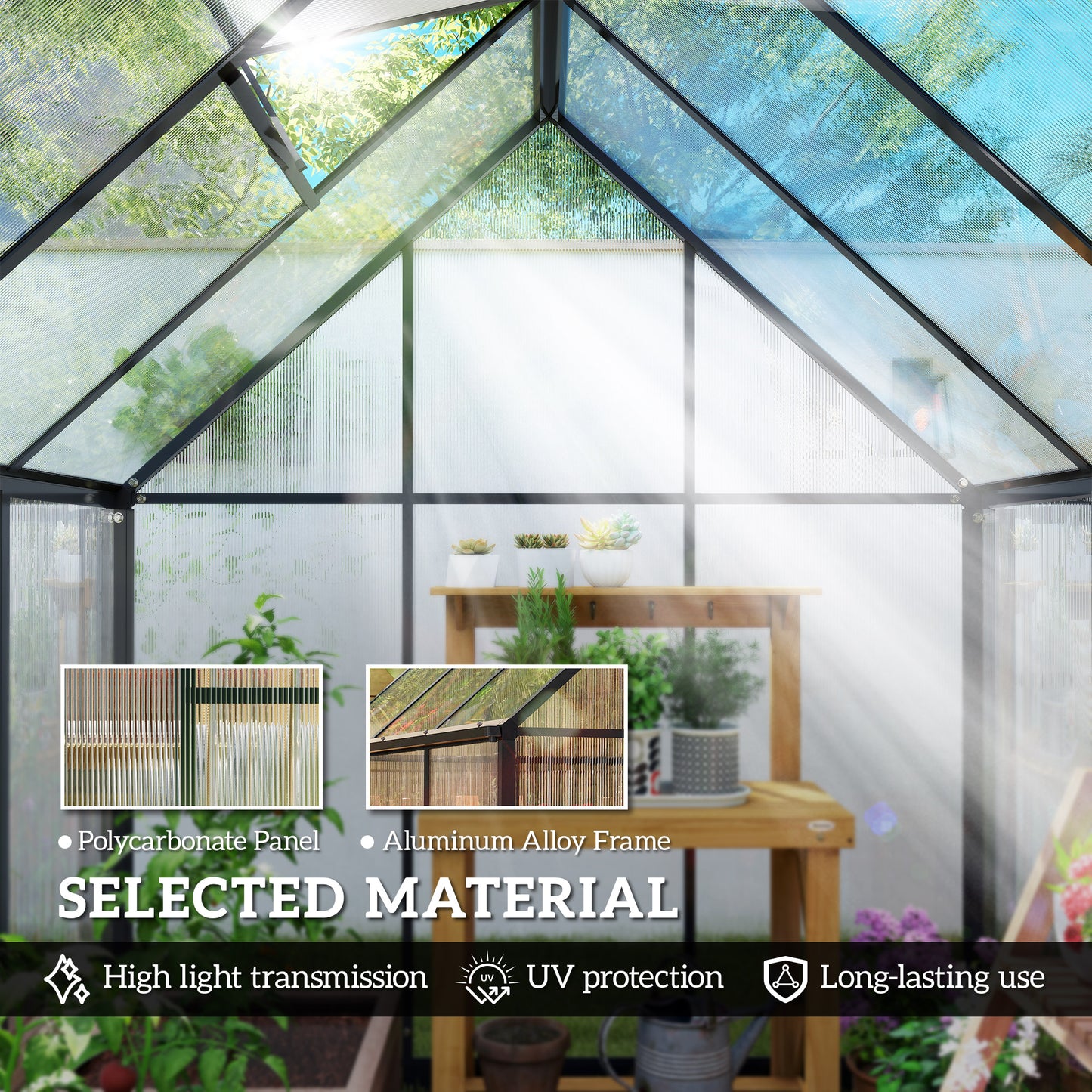 Polycarbonate Greenhouse with Swing Door and Adjustable Window