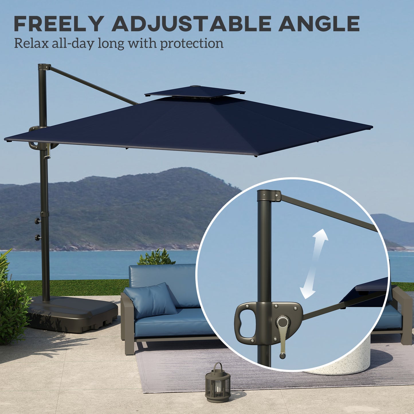 Cantilever Parasol with Weighted Base Double Top Garden Parasol