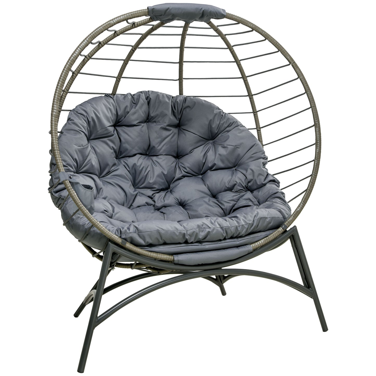Folding Rattan Egg Chair, Freestanding Basket Chair with Cushion