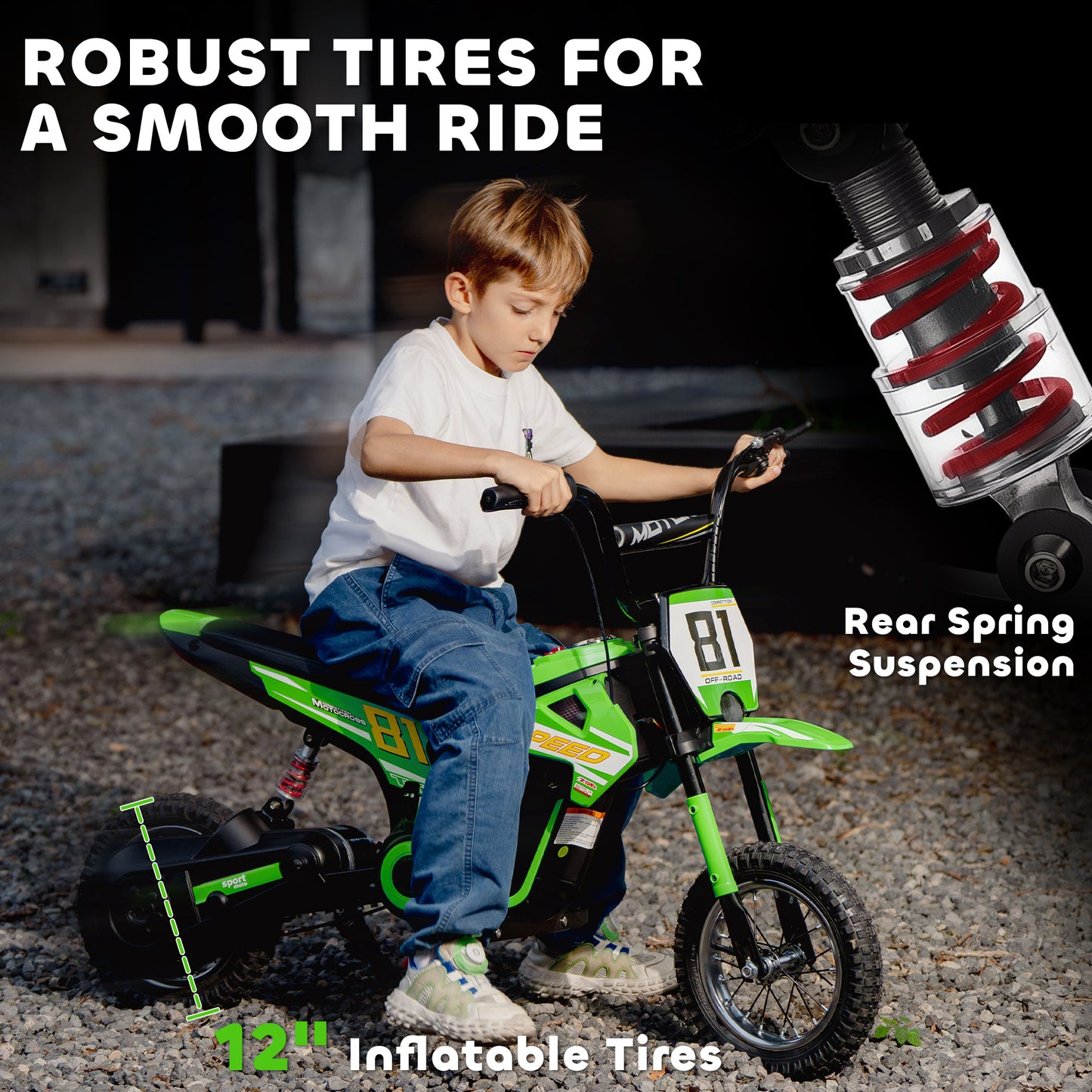Kids Electric Motorbike, 24V Ride On Motorcycle with 3 Speeds