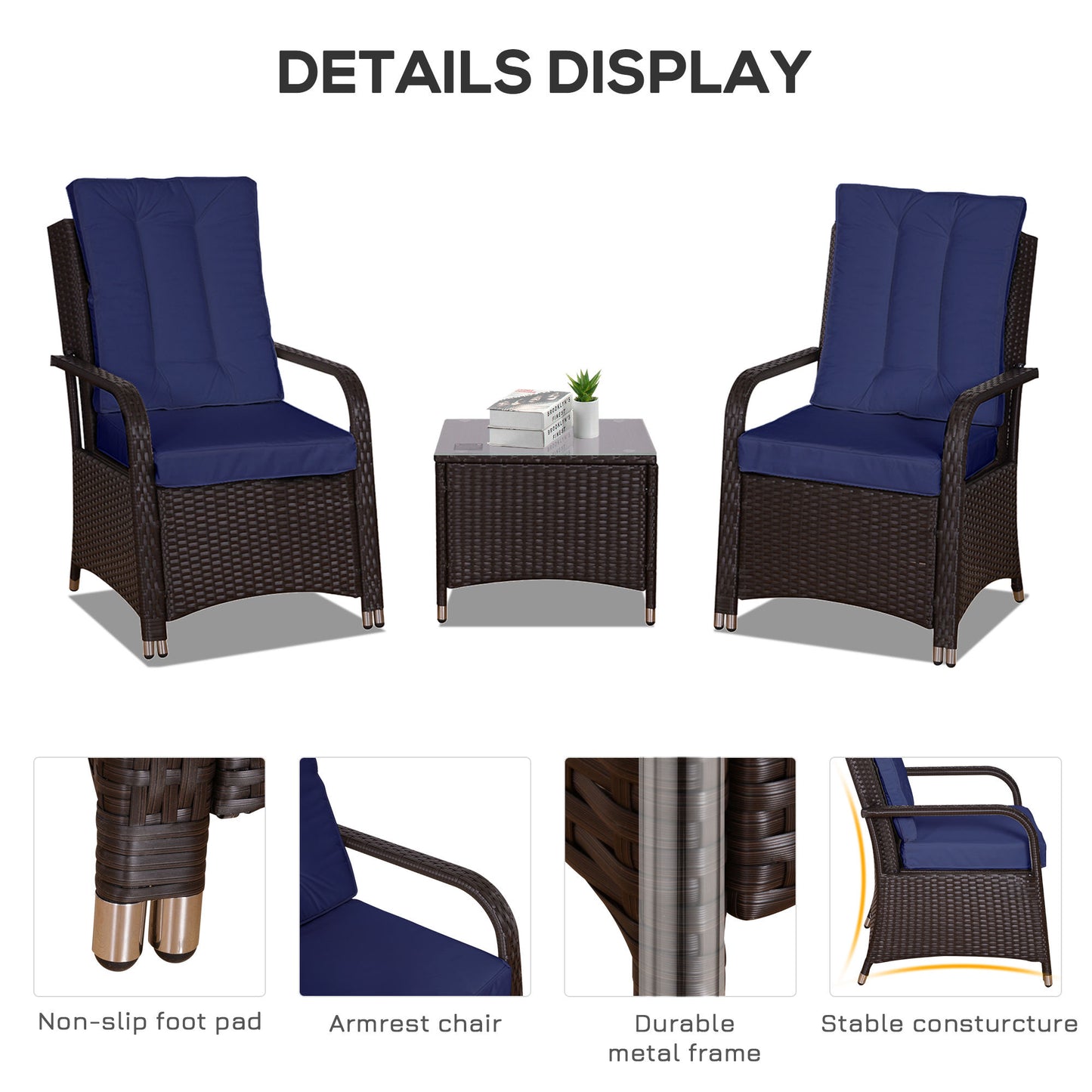 3 Pieces Rattan Bistro Set with Furniture Cover