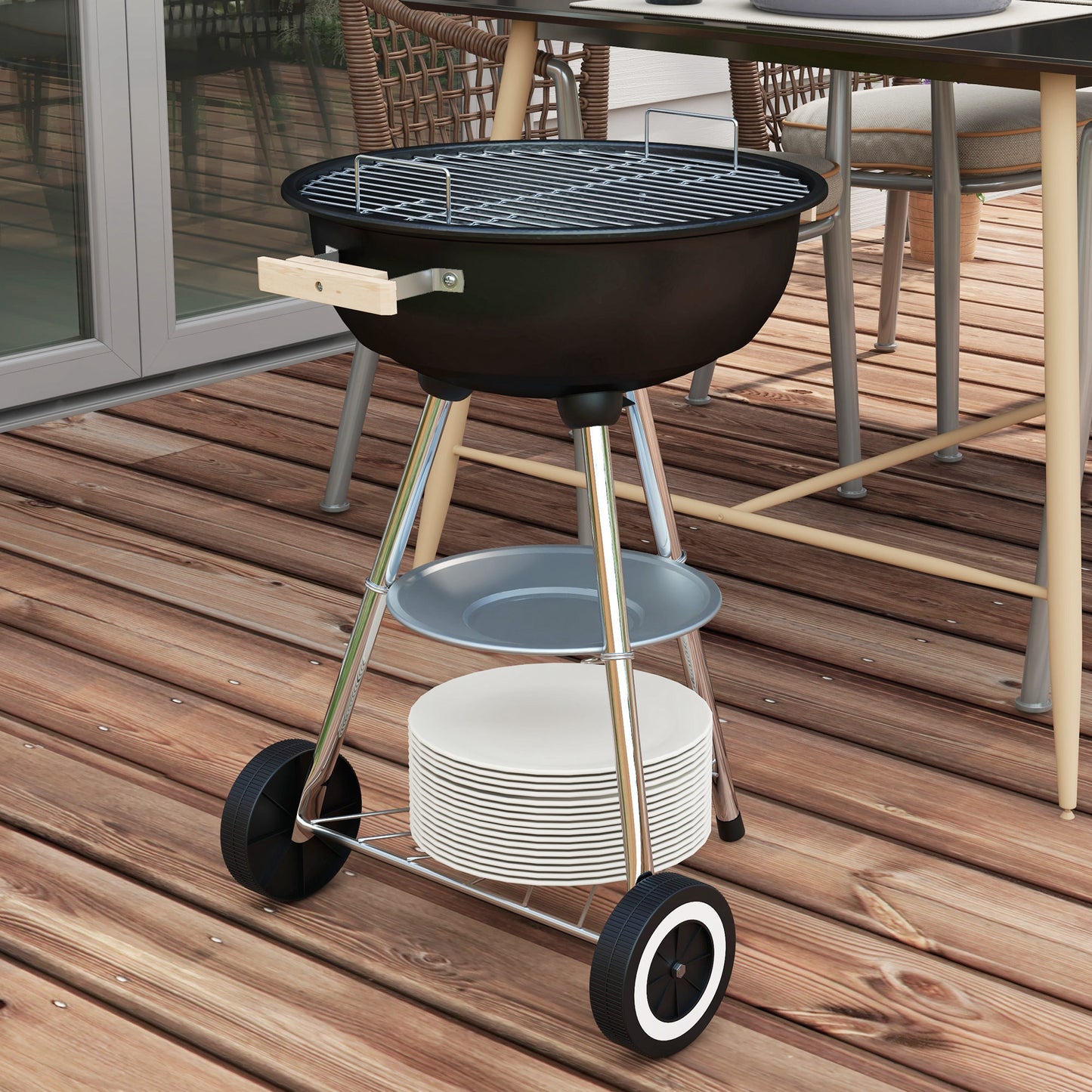 Portable Round Kettle Charcoal Grill BBQ Smoker