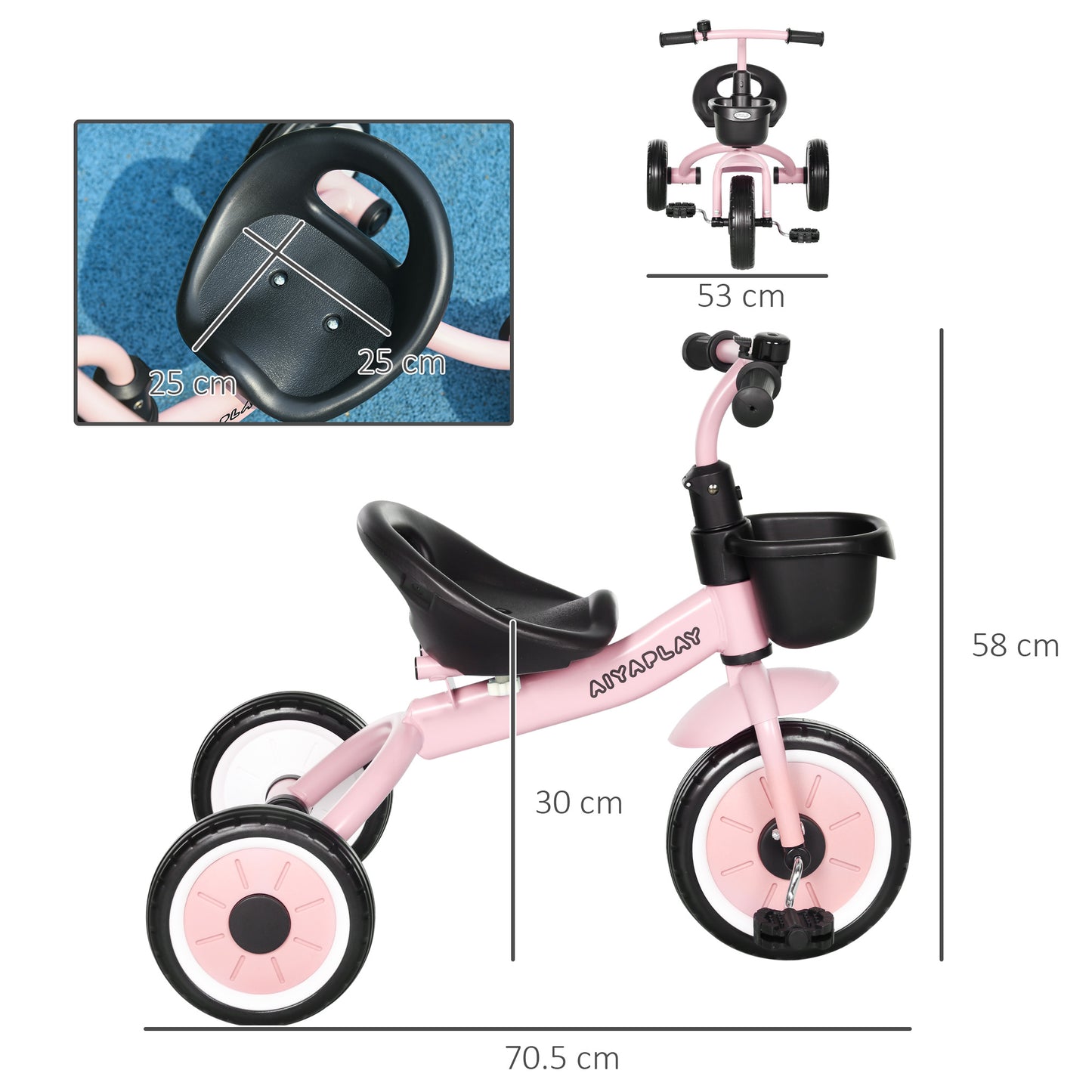 Kids Trike, Tricycle, with Adjustable Seat, Basket, Bell