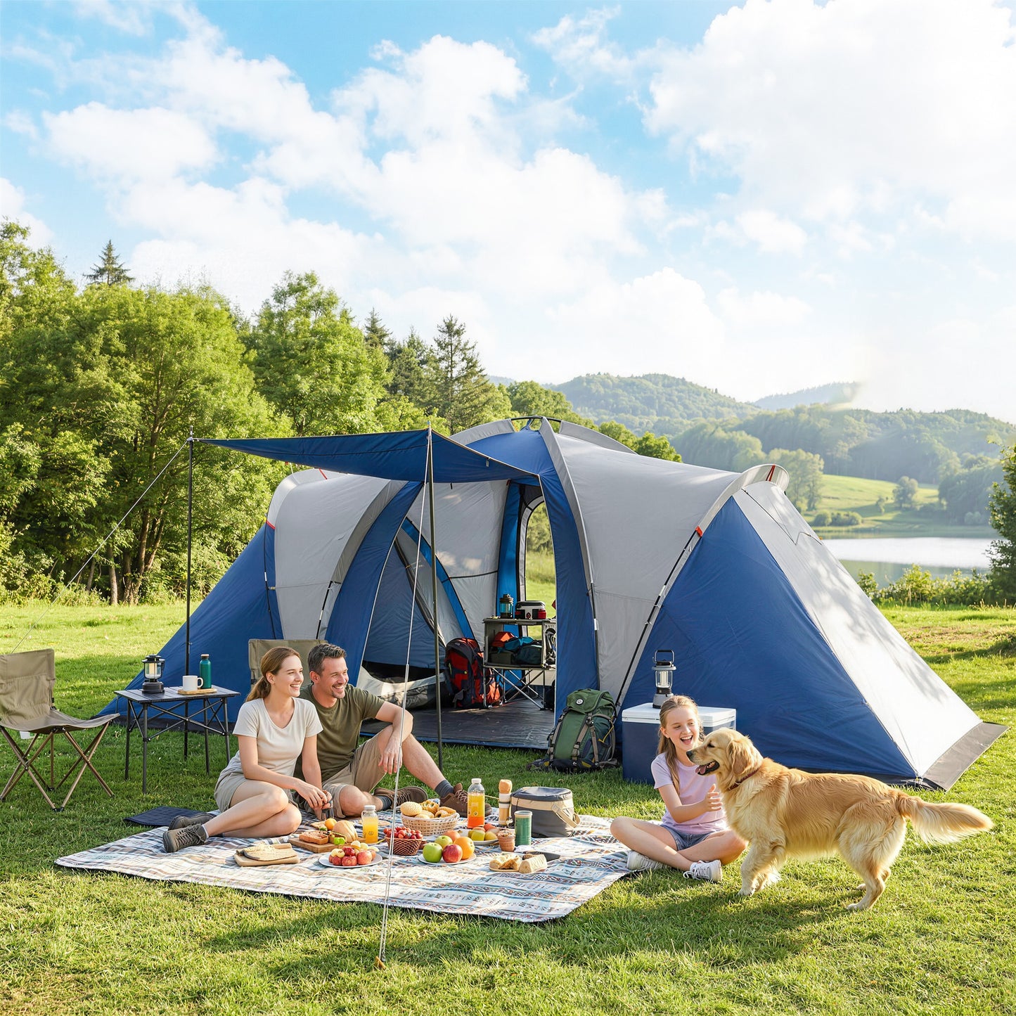 Family Camping Tent 3000mm Waterproof Windproof Tunnel Tent 8-12 (1)