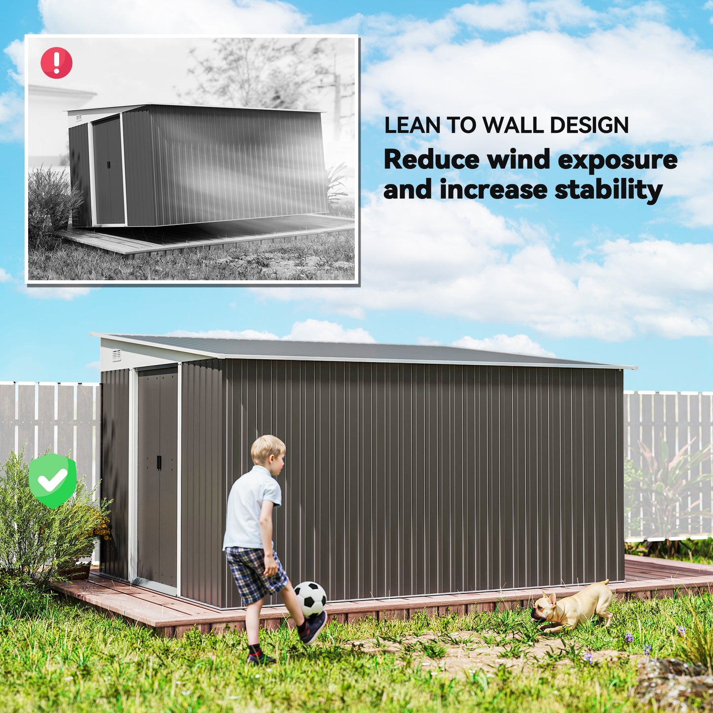 11.3 x 9.2ft Lean to Metal Garden Shed