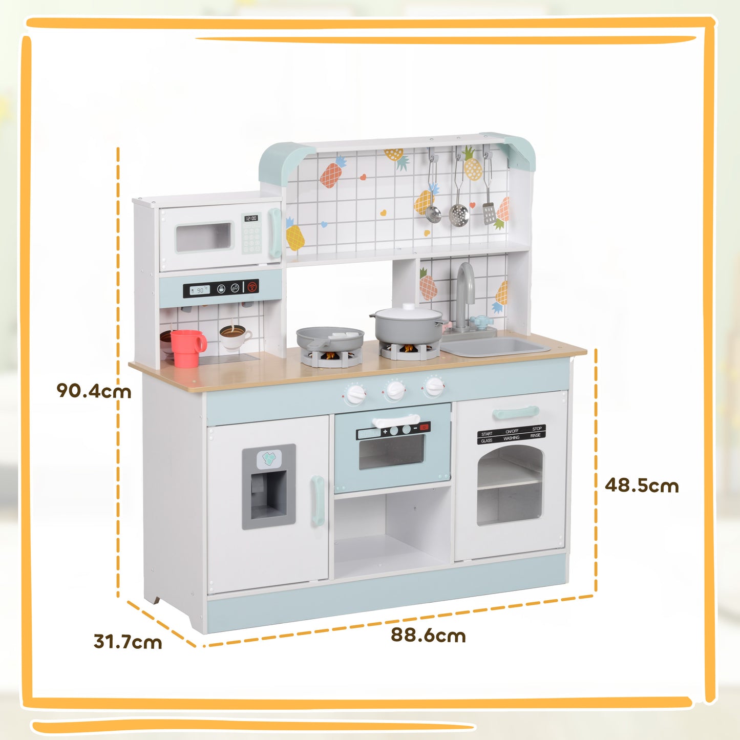 Toy Kitchen, Pretend Role Play Kitchen with Hob, Sound, Light