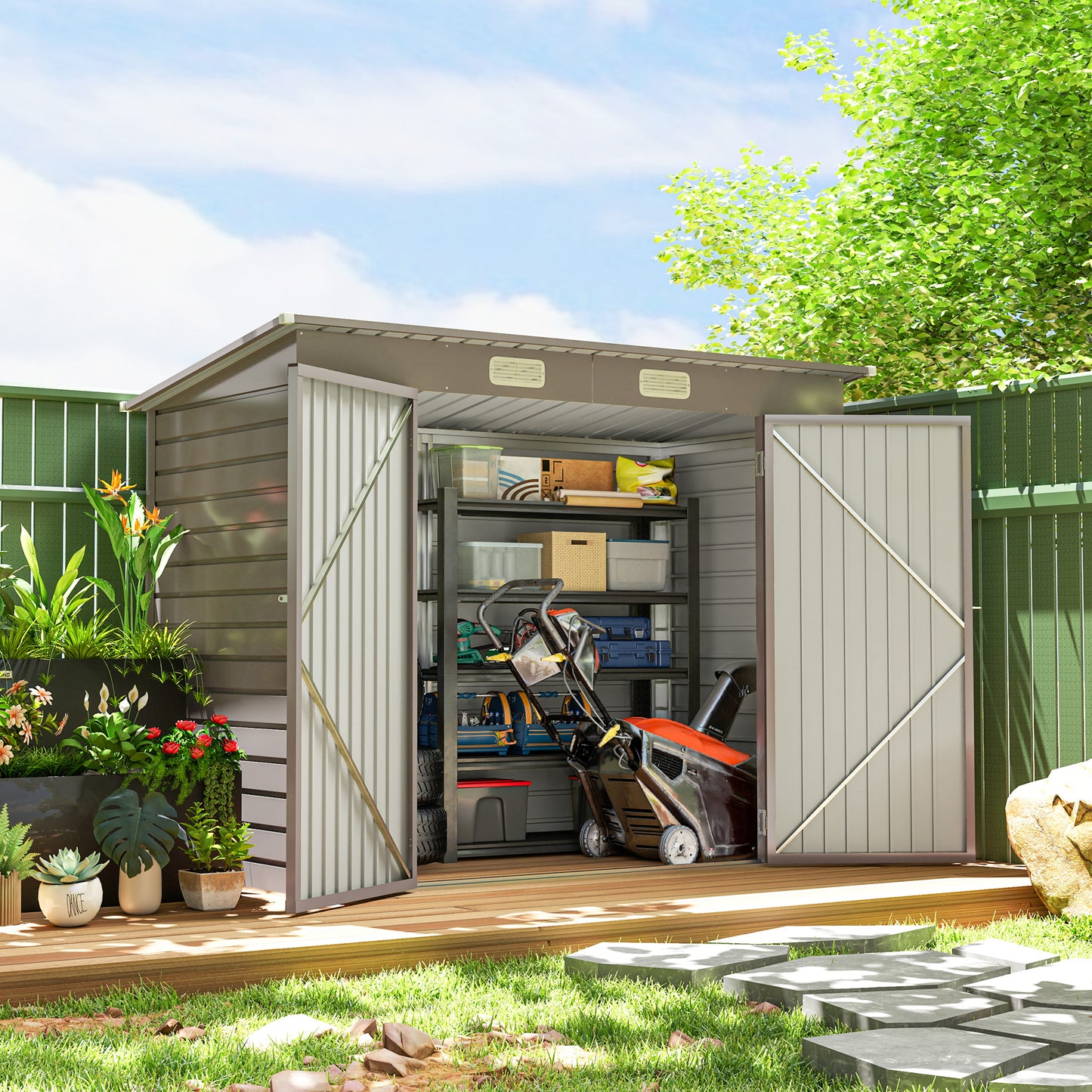 3.7 x 7.9ft Galvanised Steel Shed, with Latched Door and Padlock