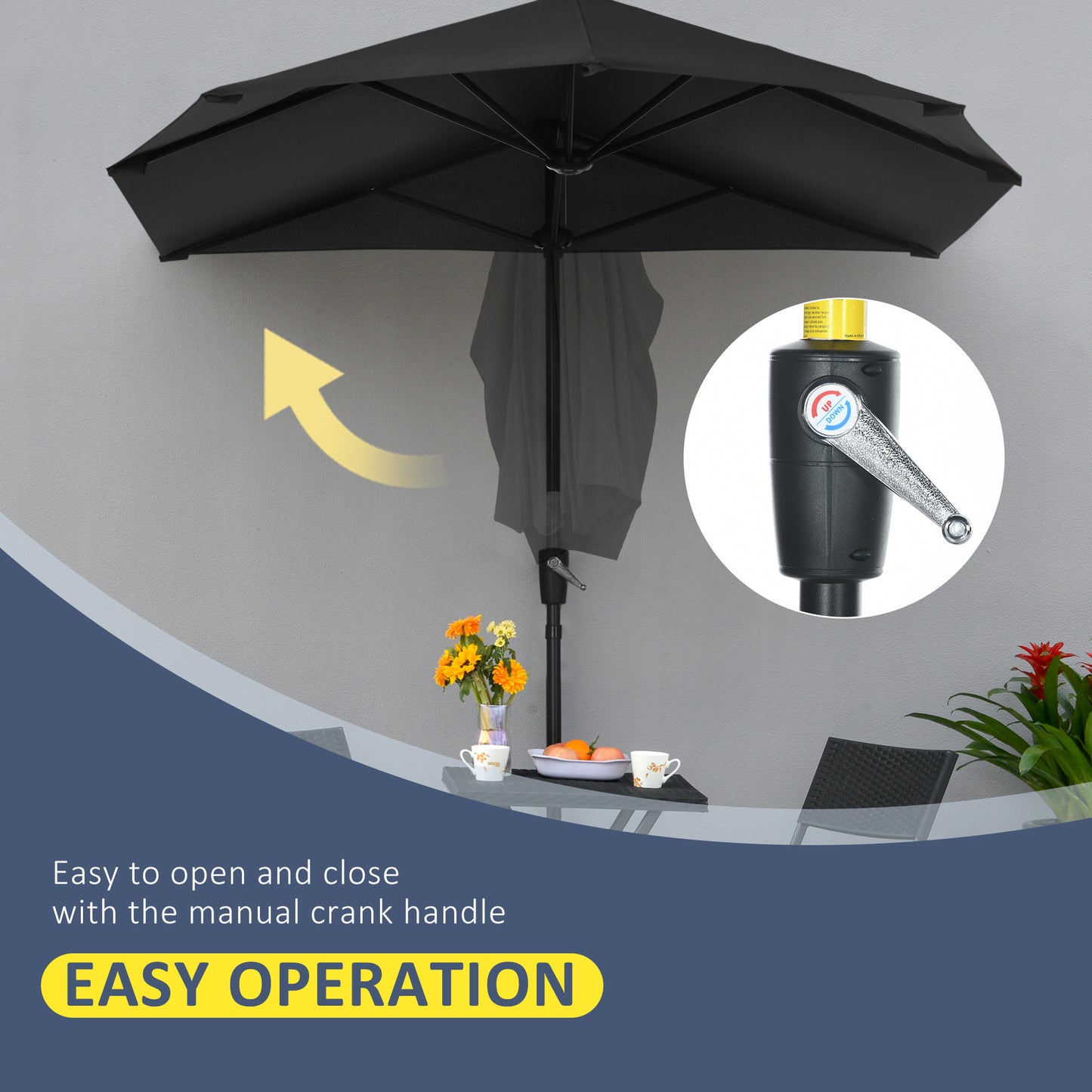 2m Half Parasol Market Umbrella Garden Balcony Parasol