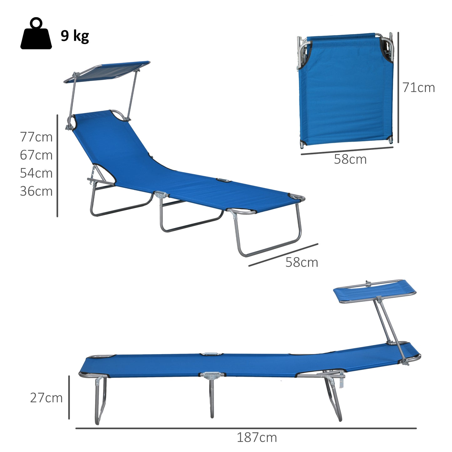 Folding Sun Lounger with Canopy