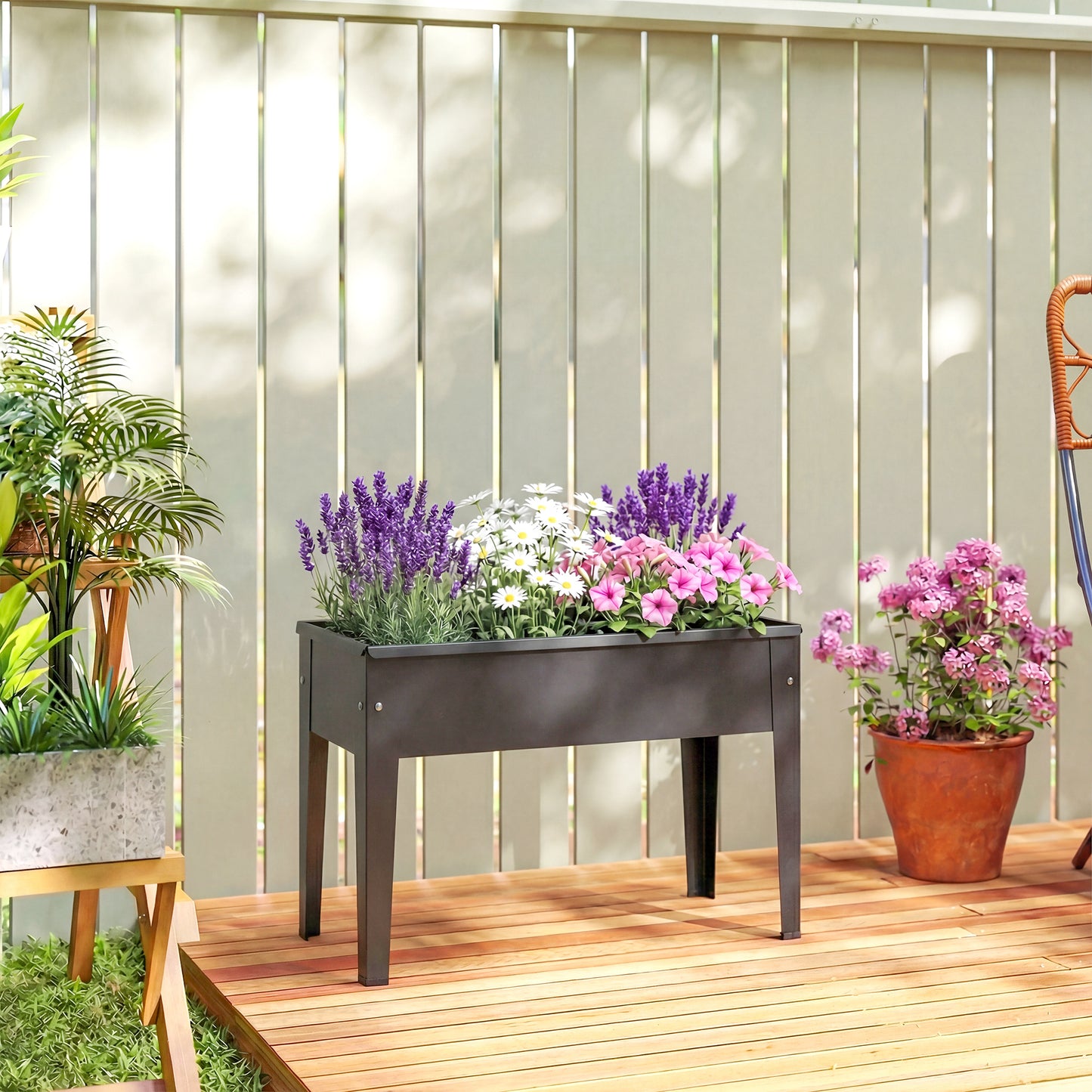 Raised Planter, Metal Raised Garden Bed on Legs with Drainage Hole