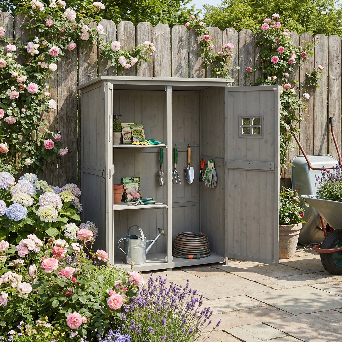 Wooden Garden Shed with Two Windows, Tool Storage Cabinet