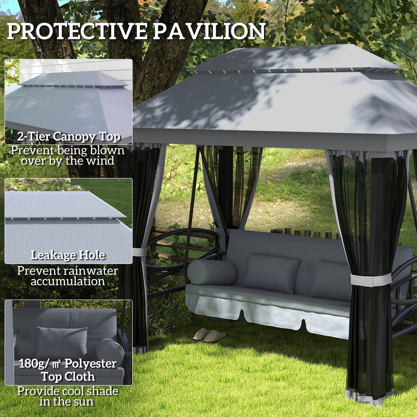 3 Seater Swing Chair Hammock Gazebo Lounger Cushioned Seat Waterproof