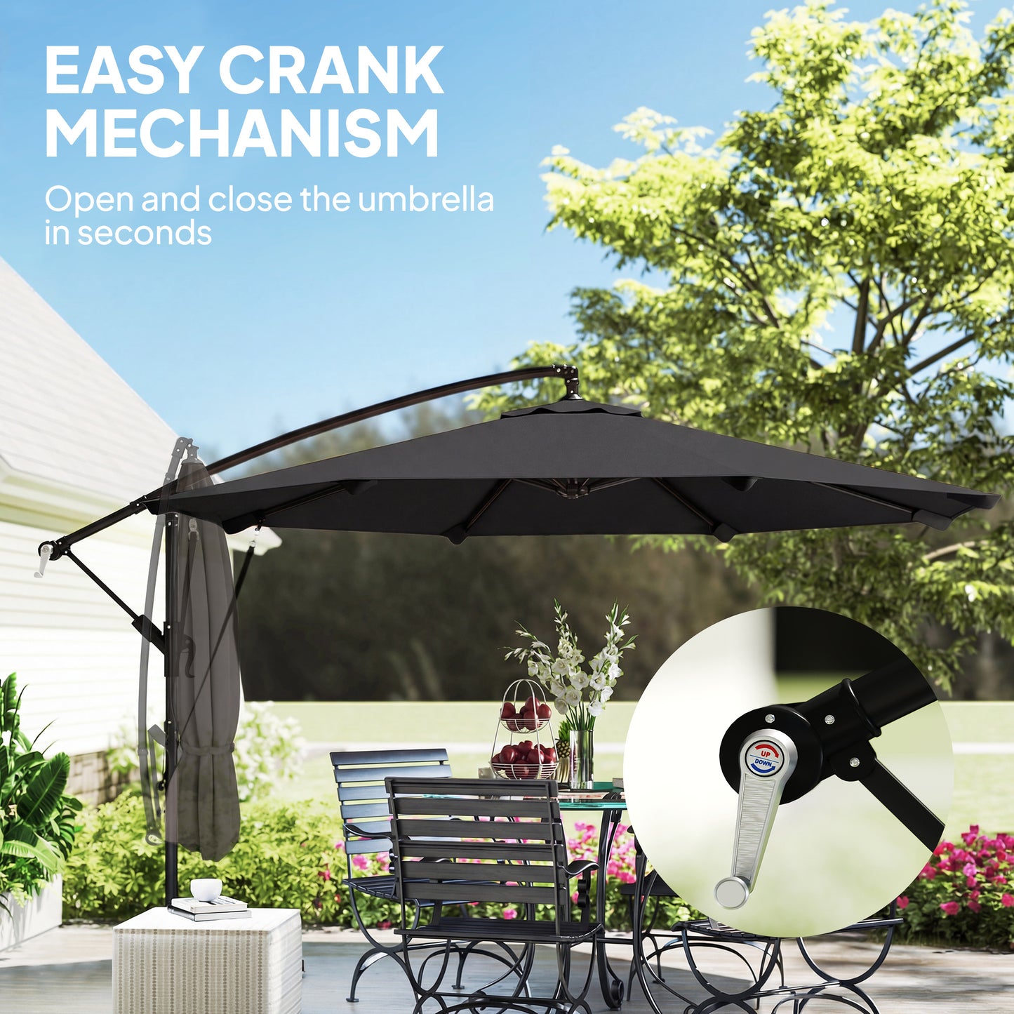 3 m Cantilever Parasol with Protective Cover and Wind Ropes