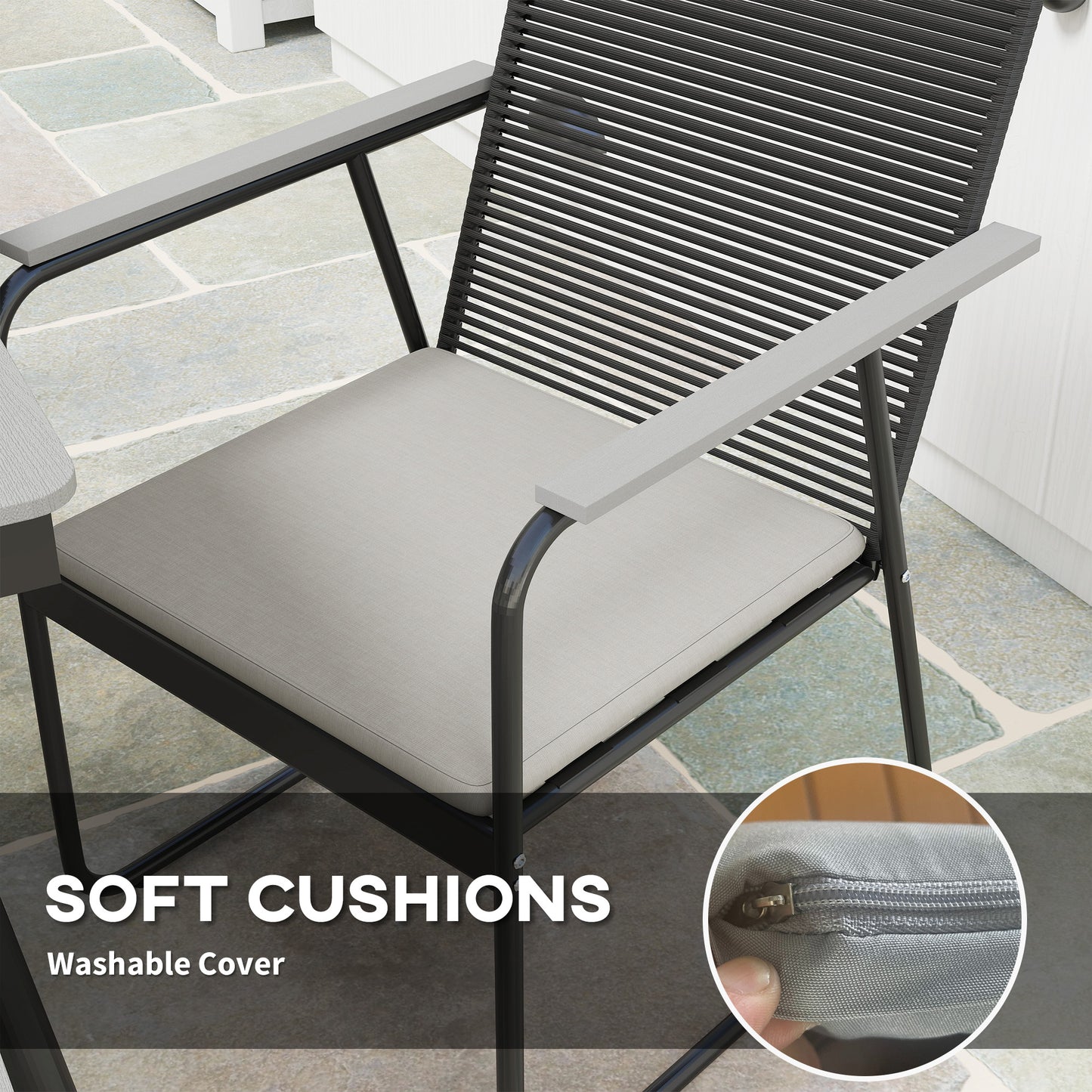 6 Seater Garden Dining Set with Soft Cushions, Rattan Backrest