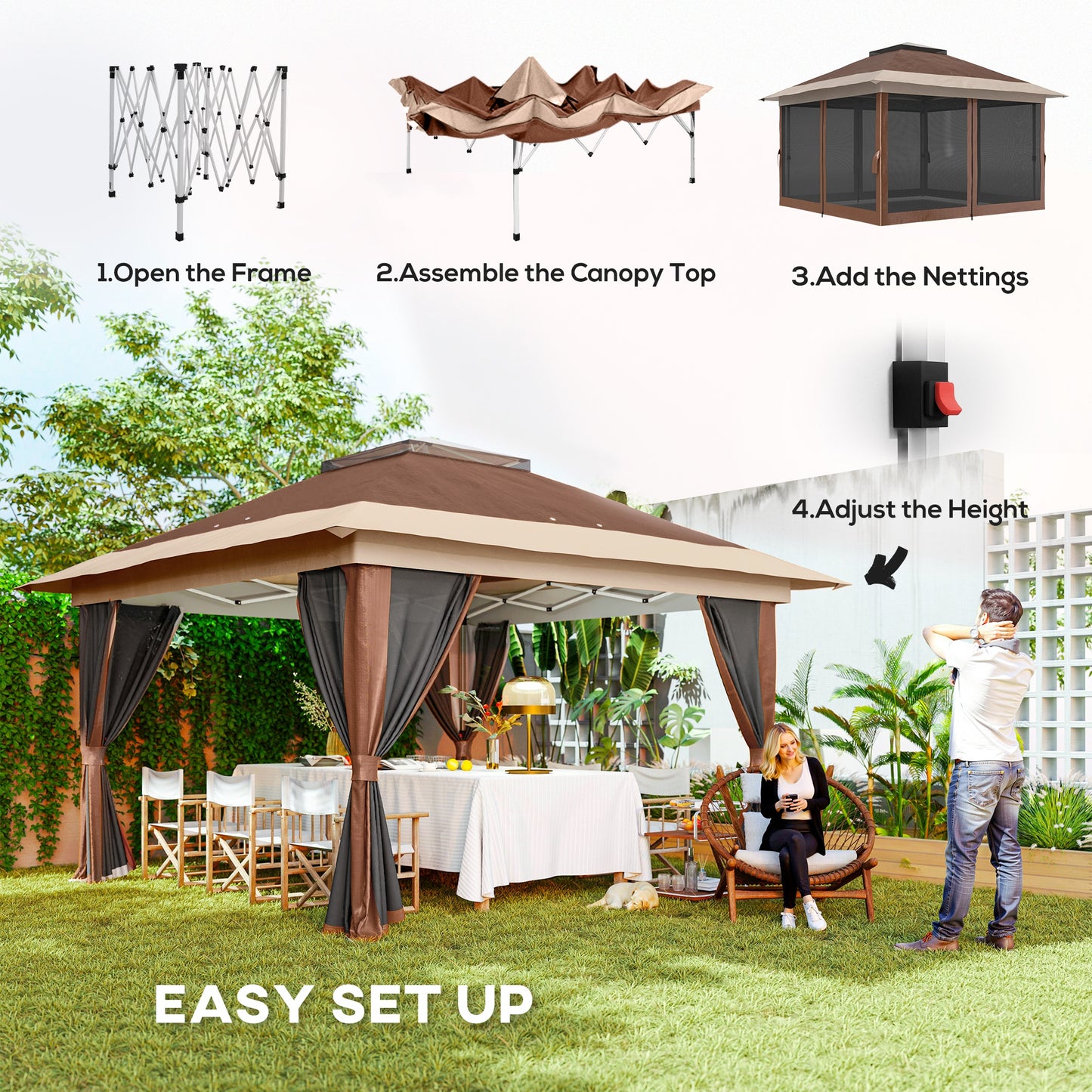 3.6 x 3.6m Pop-Up Gazebo, with Accessories