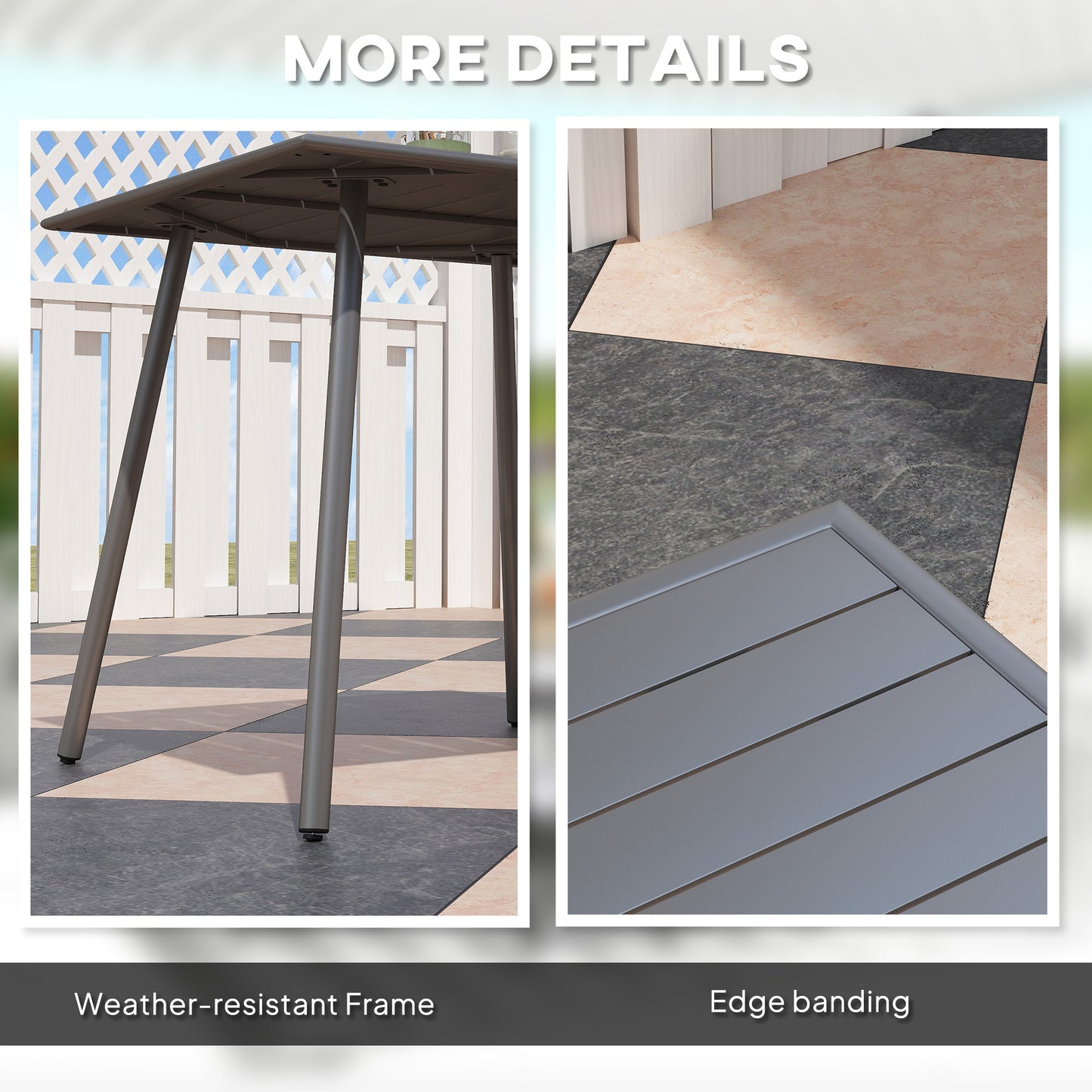 Square Garden Table with Slat Top, Steel Frame