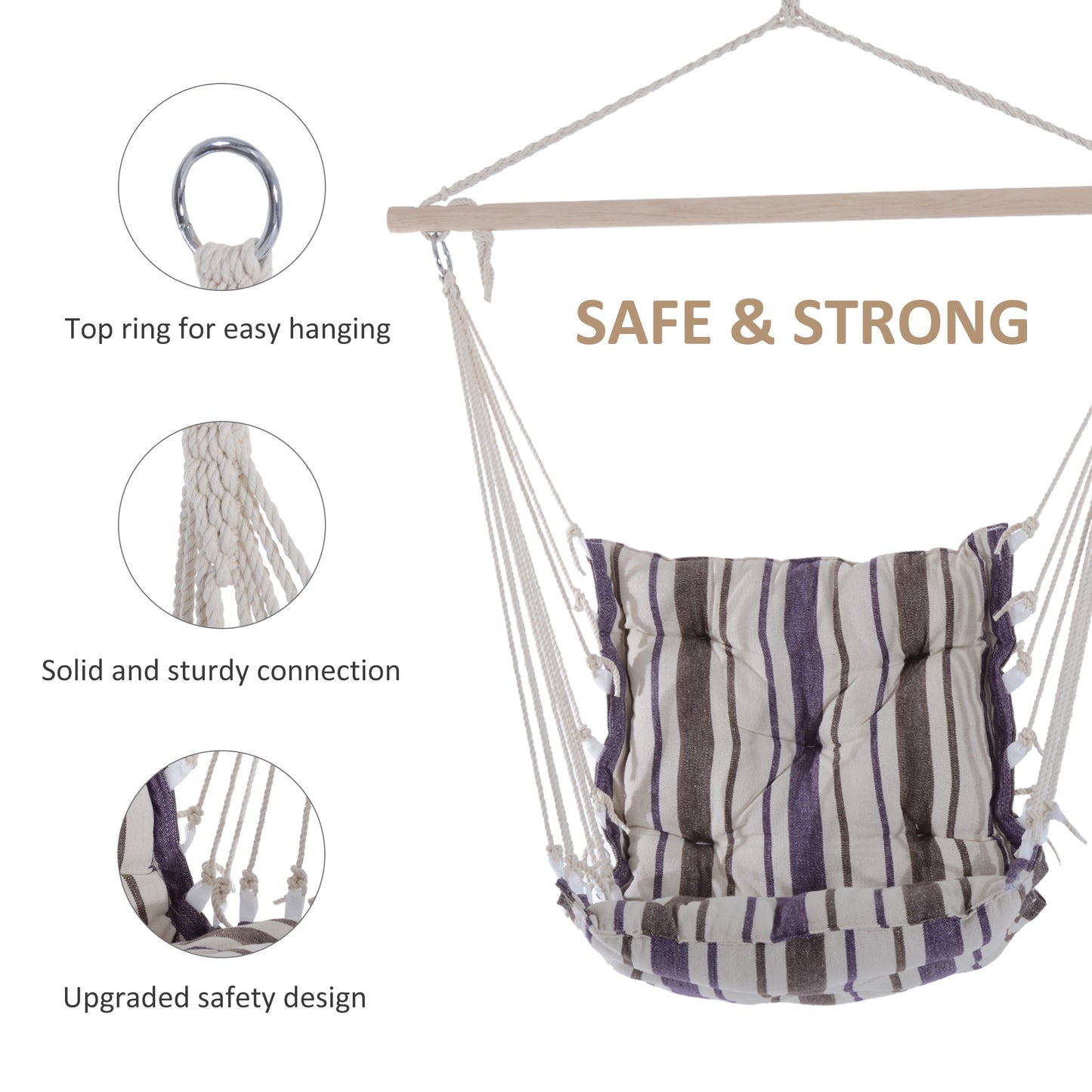 Outdoor Hanging Rope Chair with Soft Padded Seat & Backrest