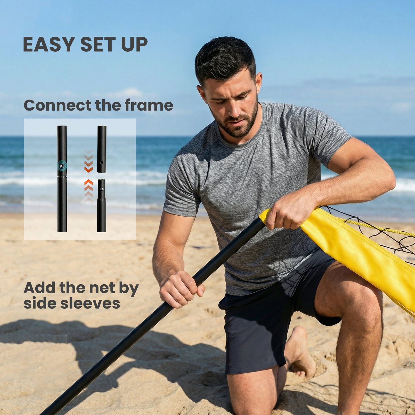 Portable Volleyball Net Set with Adjustable Height Steel Poles