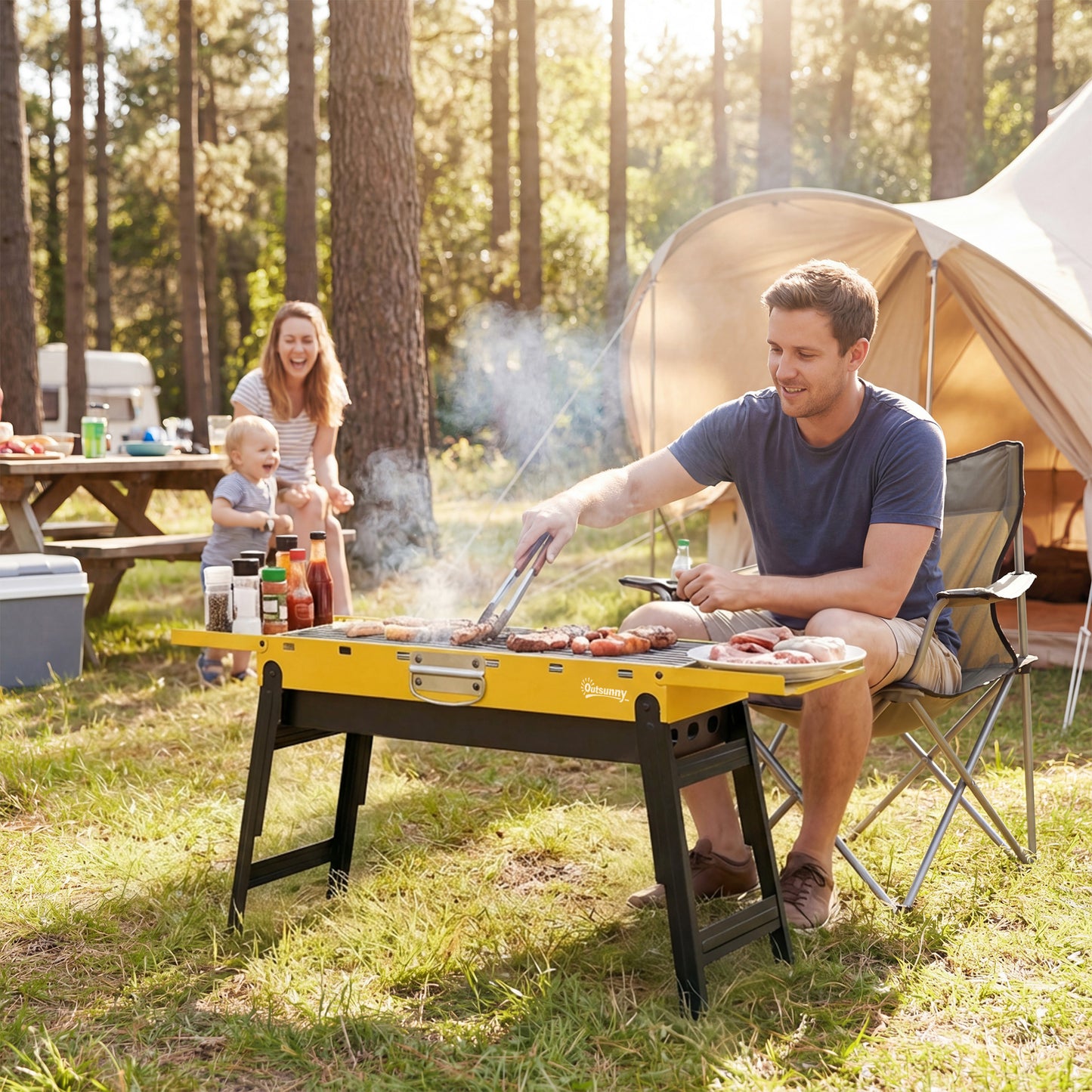 Portable BBQ Grill, Foldable Charcoal Grill for Camping and Picnics