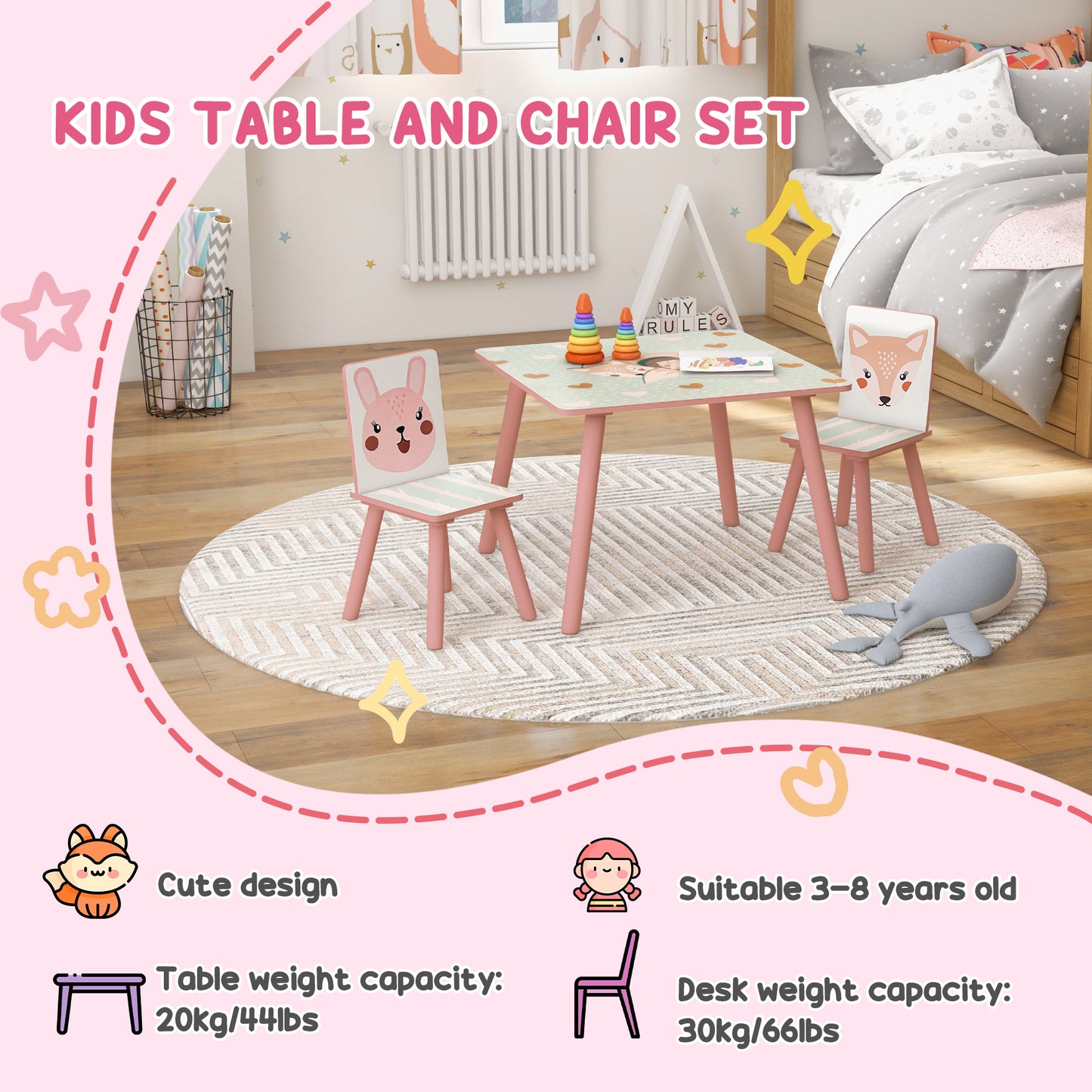 Kids and Table Chairs, Children Desk with Two Chairs
