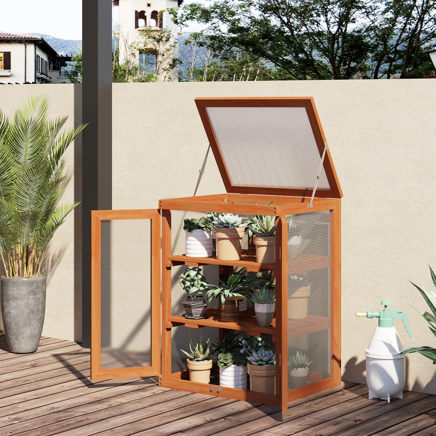3-tier Wood Greenhouse Garden Polycarbonate Cold Frame Balcony Grow