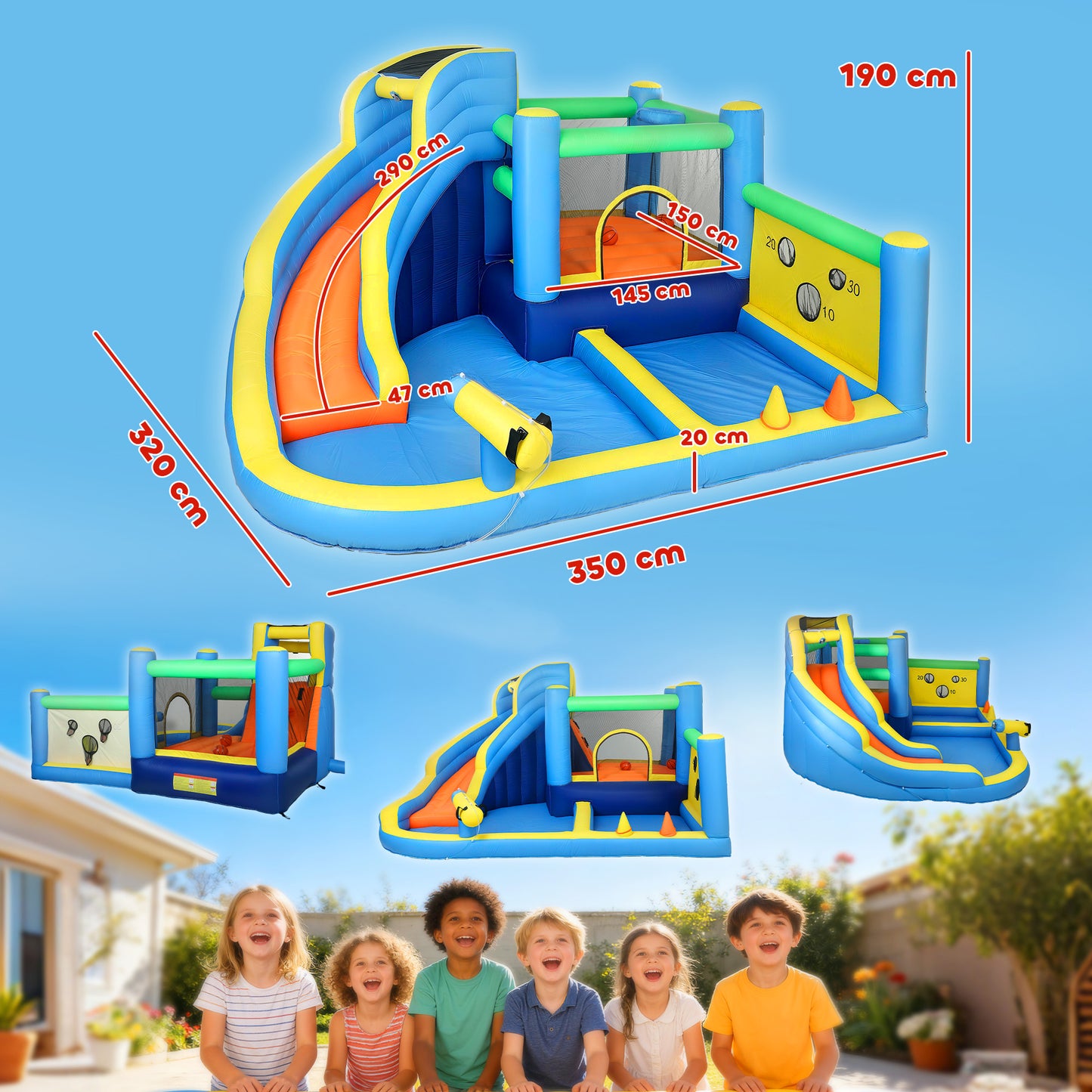 8 in 1 Bouncy Castle for Kids, Inflatable Bounce House with Slide