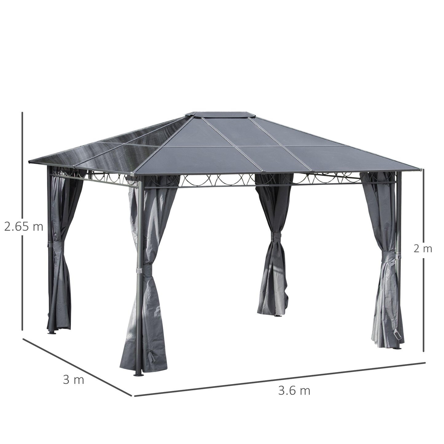 3 x 3.6m Hardtop Gazebo Canopy with Polycarbonate Roof
