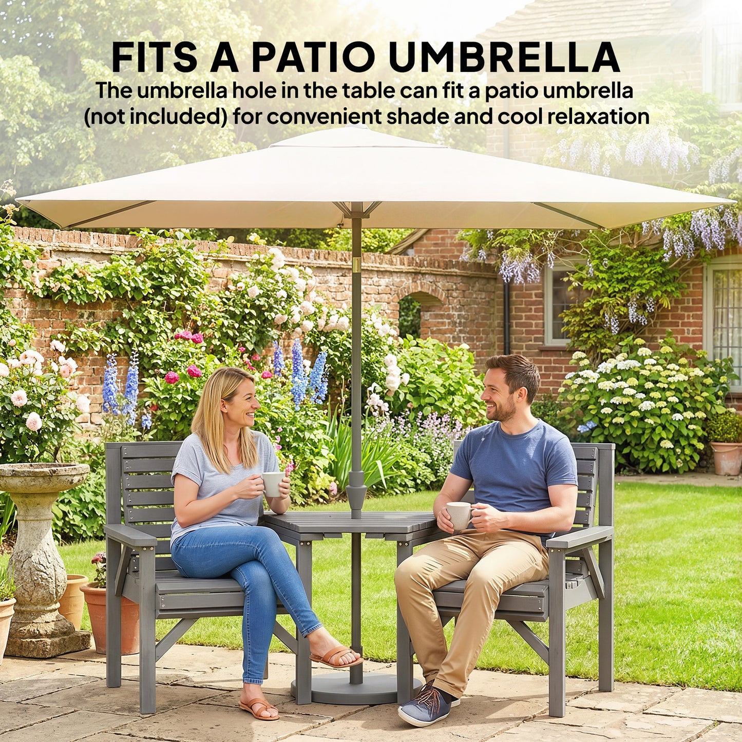 Wooden Garden Bistro Set, 2 Seater Wooden Outdoor Table and Chairs
