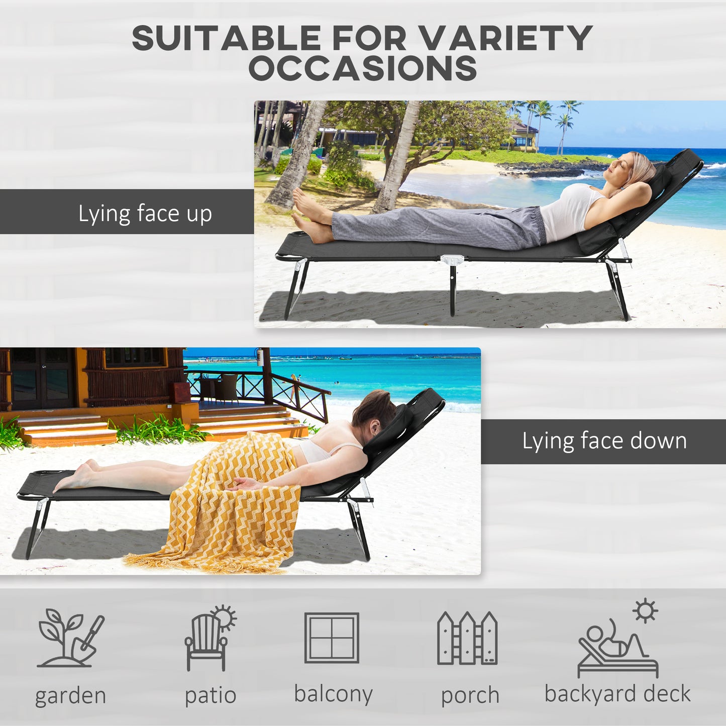 Folding Sun Loungers Set of 2 with Face Hole