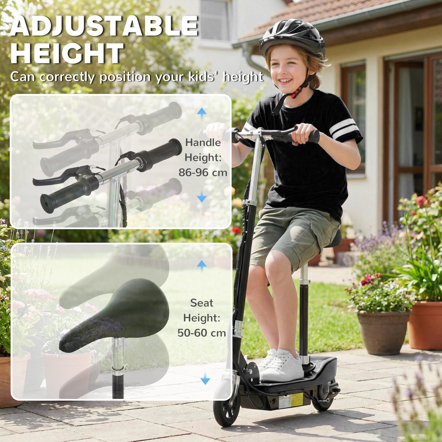 Powered Electric Scooter Ride-On, with Brakes, Adjustable Seat