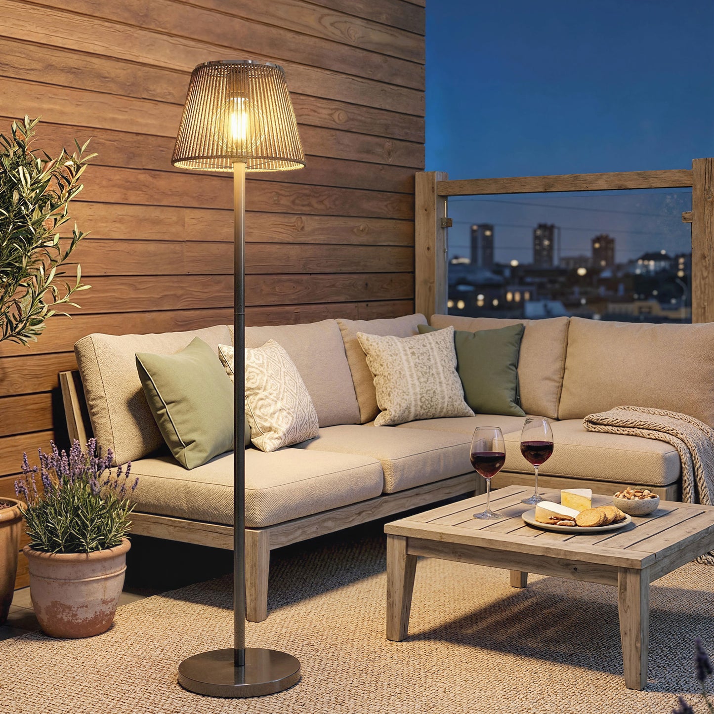 Outdoor Solar Floor Lamp, Adjustable Height Rechargeable Floor Lamp