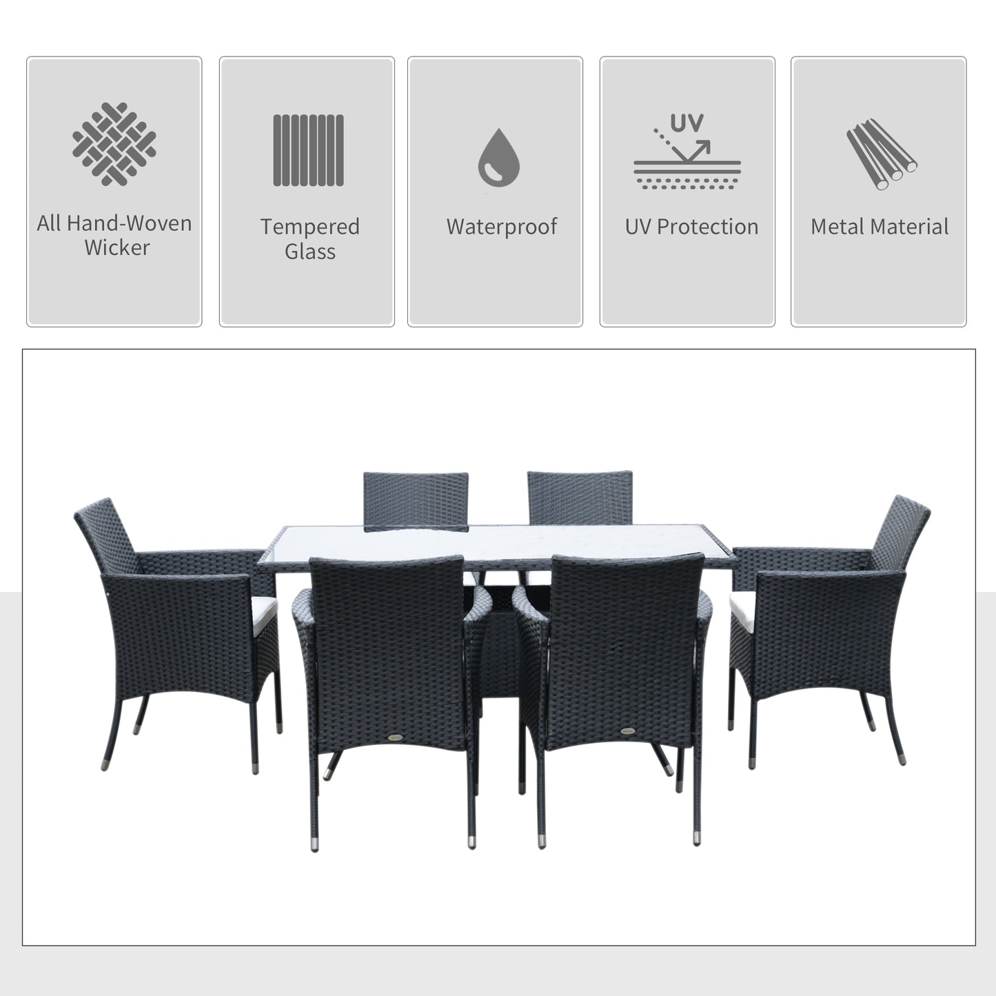 6 Seater Rattan Dining Set with Cushions