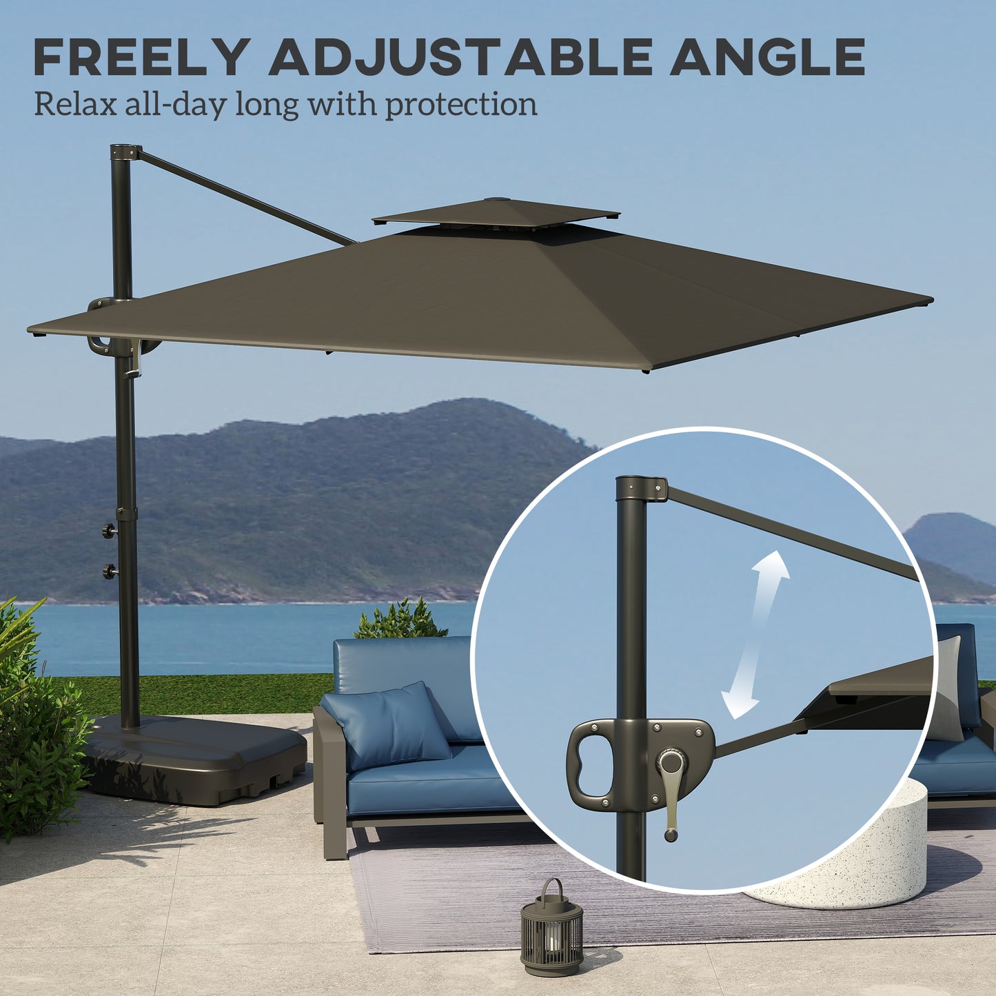 Cantilever Parasol with Weighted Base Double Top Garden Parasol