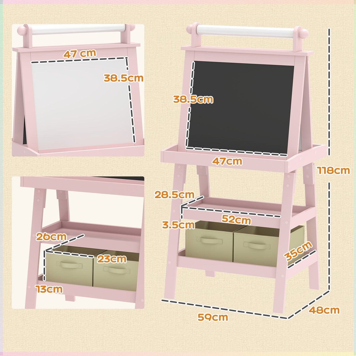 3 in 1 Kids Easel Double-Sided Magnetic Whiteboard and Chalkboard