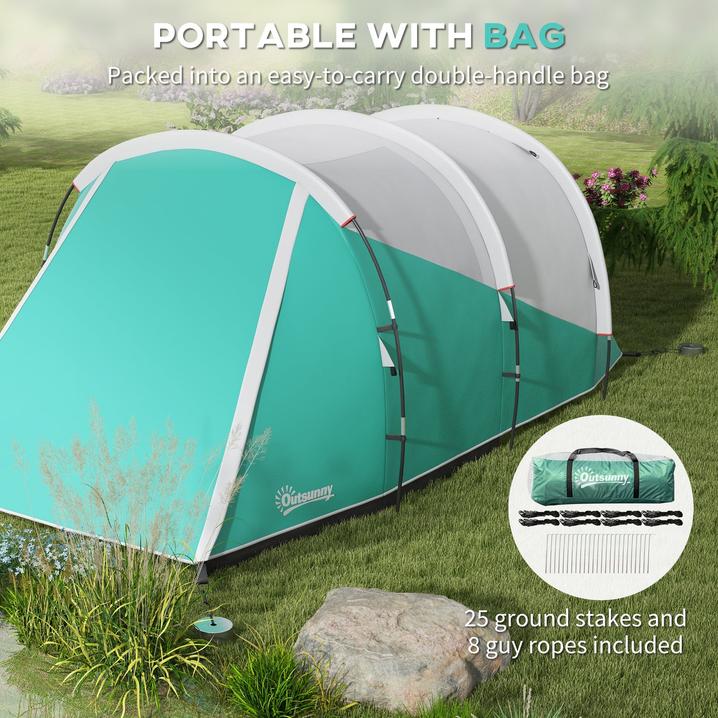 Three-Man, 3000mm Water-Resistant Two-Room Tunnel Tent
