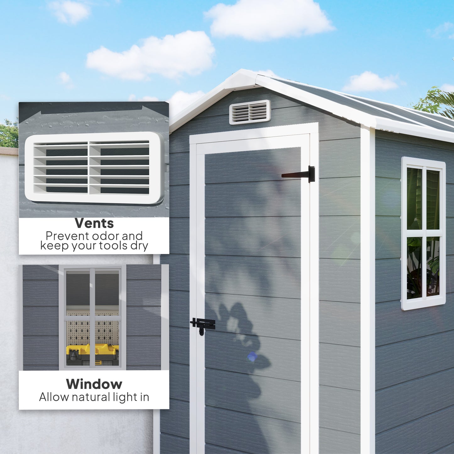 4 x 6ft Garden Shed, Plastic Shed with Floor, Window