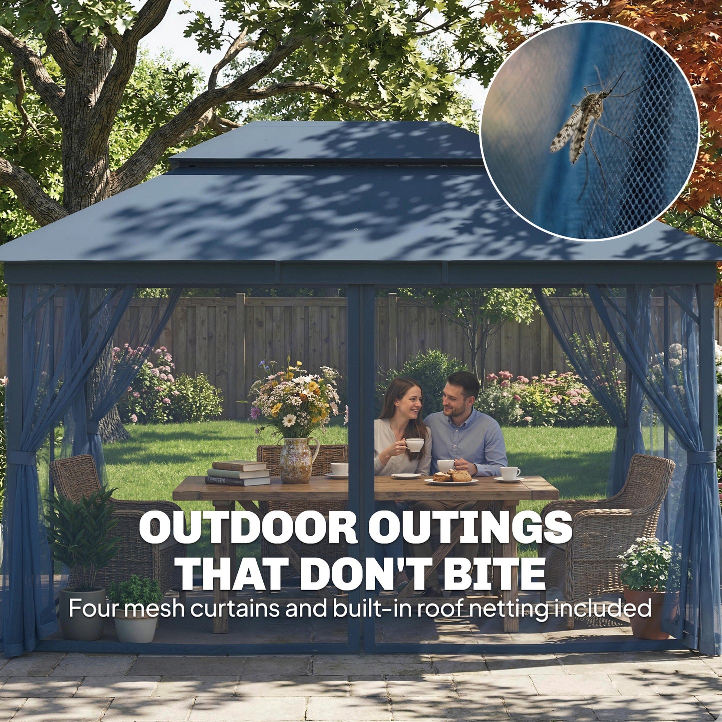 3 x 4 m Outdoor Garden Gazebo with Netting and Curtains