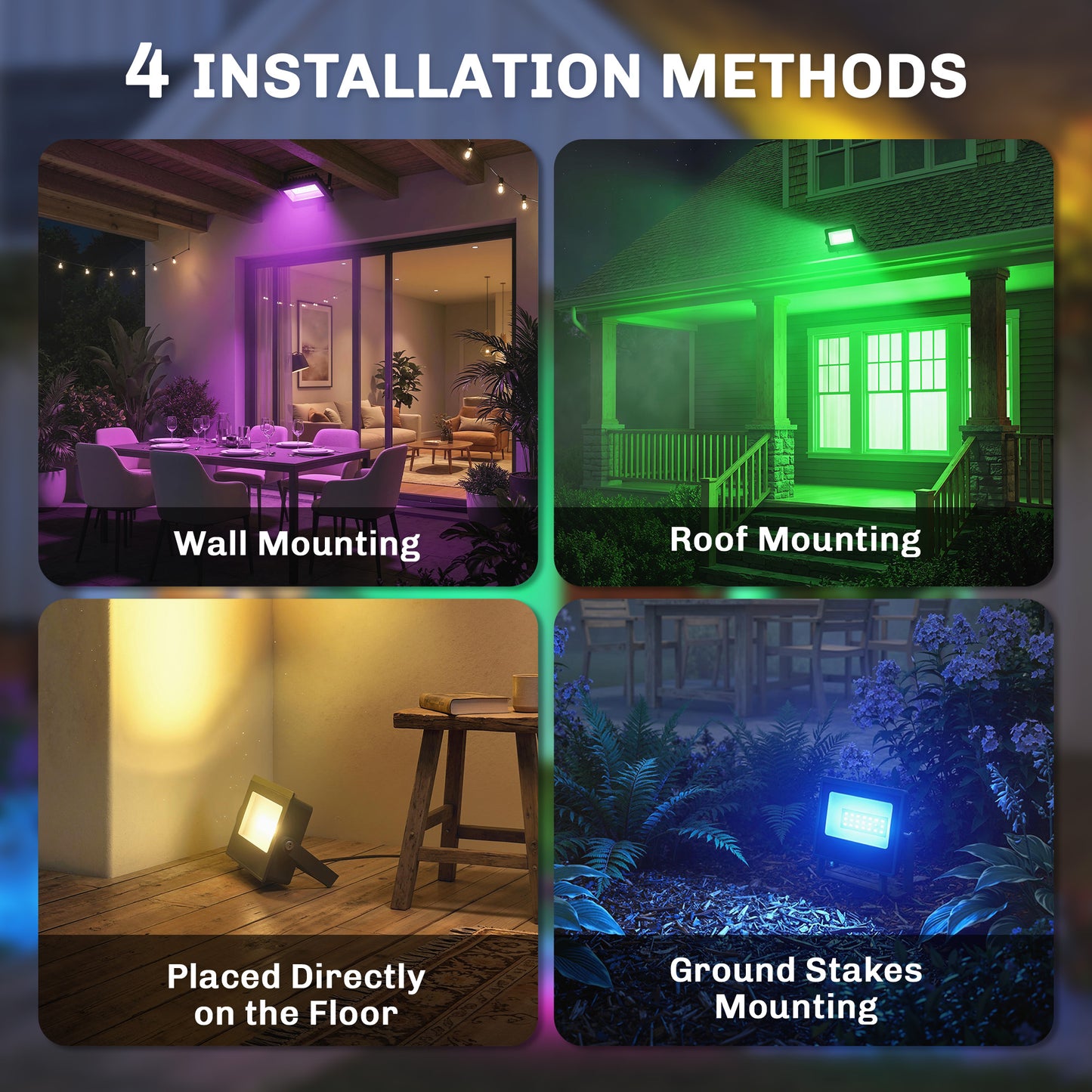 32W LED Floodlights, Linkable 4-Pack Landscape Lighting